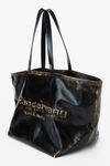 Alexander Wang black/ cream borsa tote grande in pelle con effetto spazzolato e logo martellato