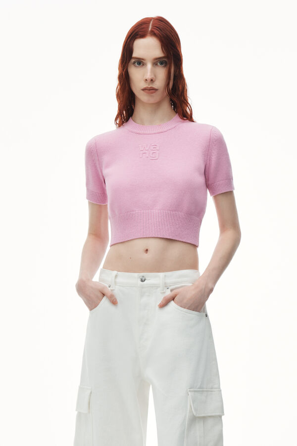 Alexander Wang Crew Neck Short Sleeve Crop Top w/ Tags - Pink Tops