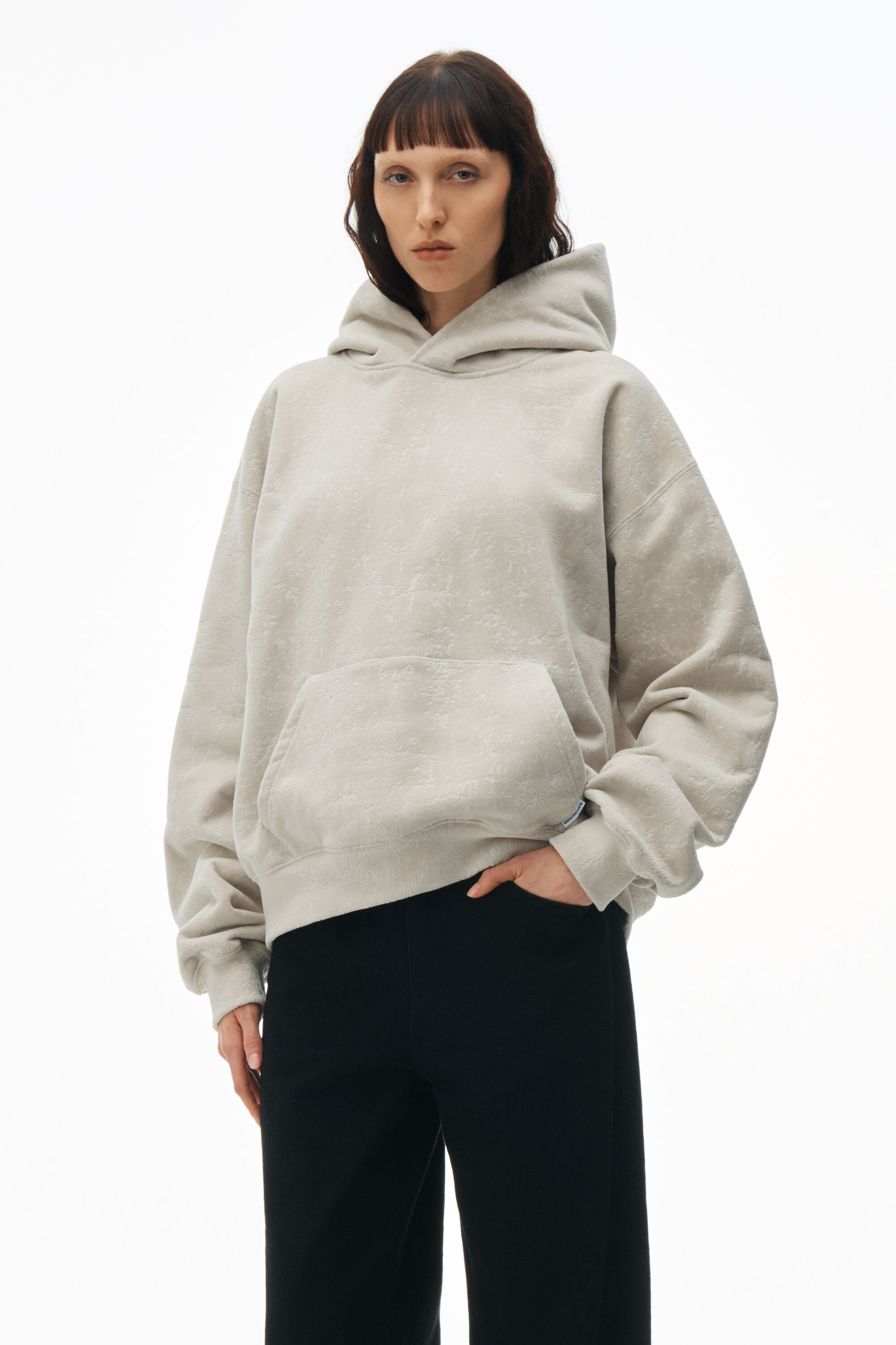 alexanderwang hooded sweatshirt in flocked terry with logo flag tag 