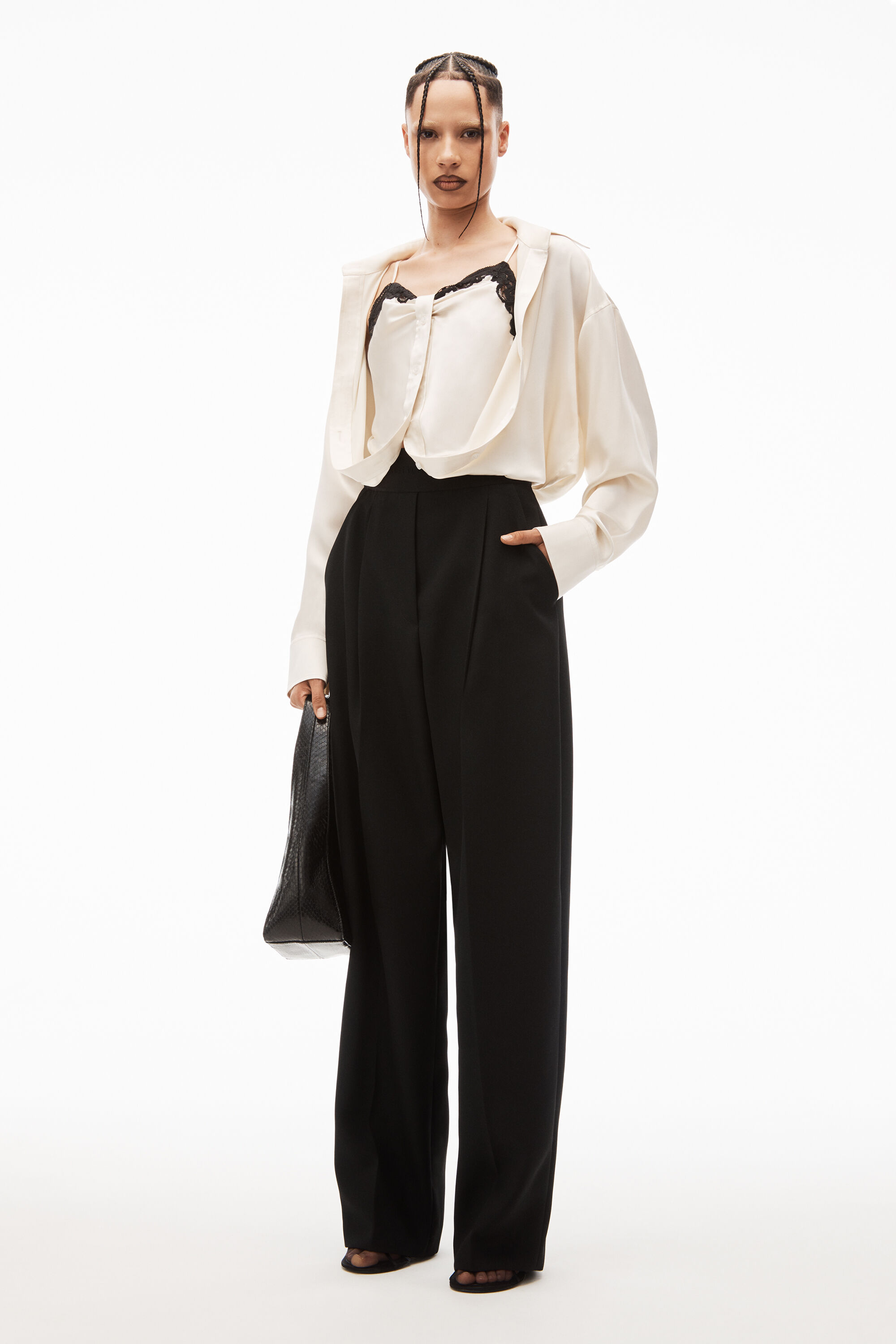 high waisted trouser with logo waistband in BLACK | alexanderwang®