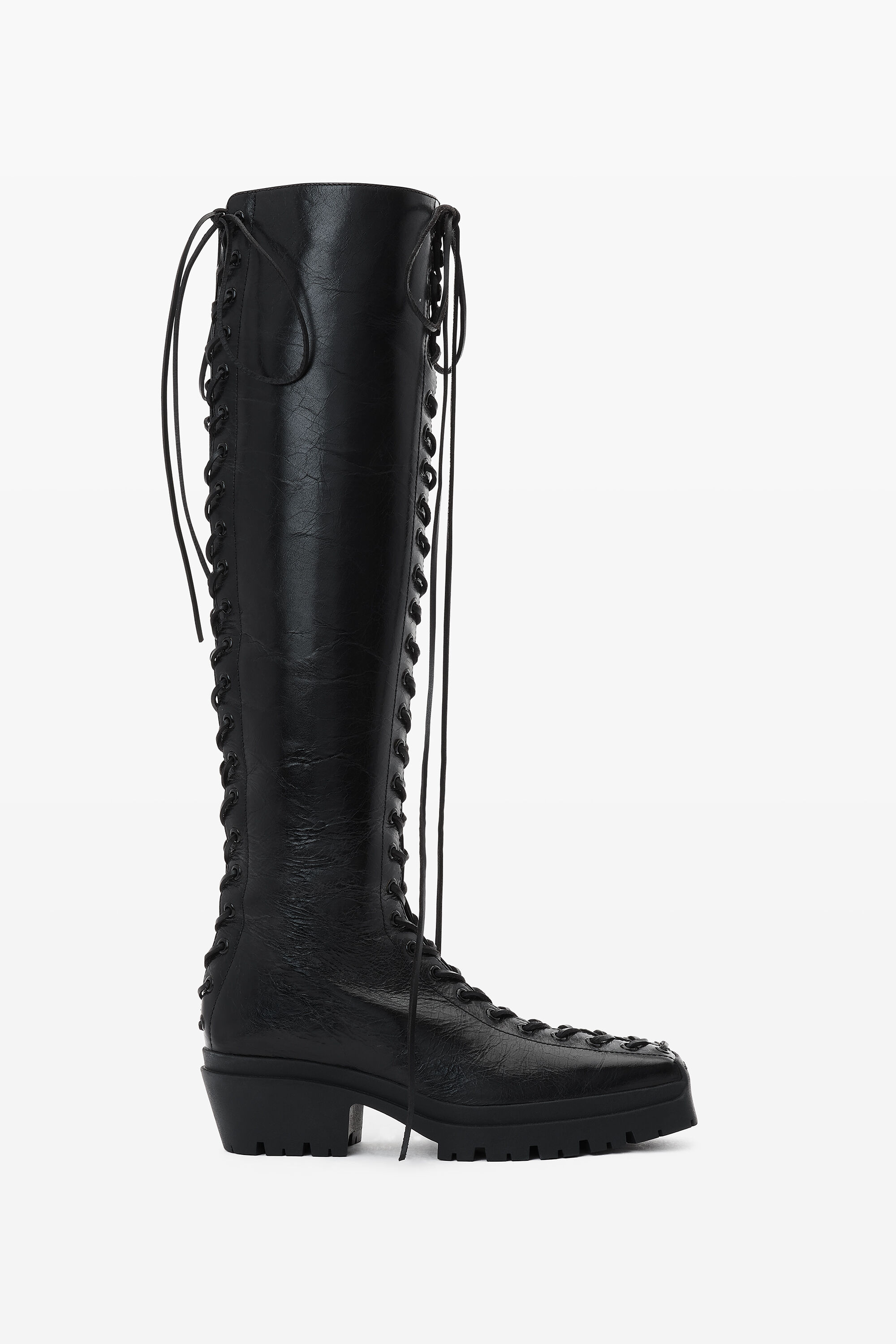 Terrain Lace Up Knee High Boot in BLACK | alexanderwang®
