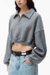 sweatshirt aus frottee mit kurzem reißverschluss