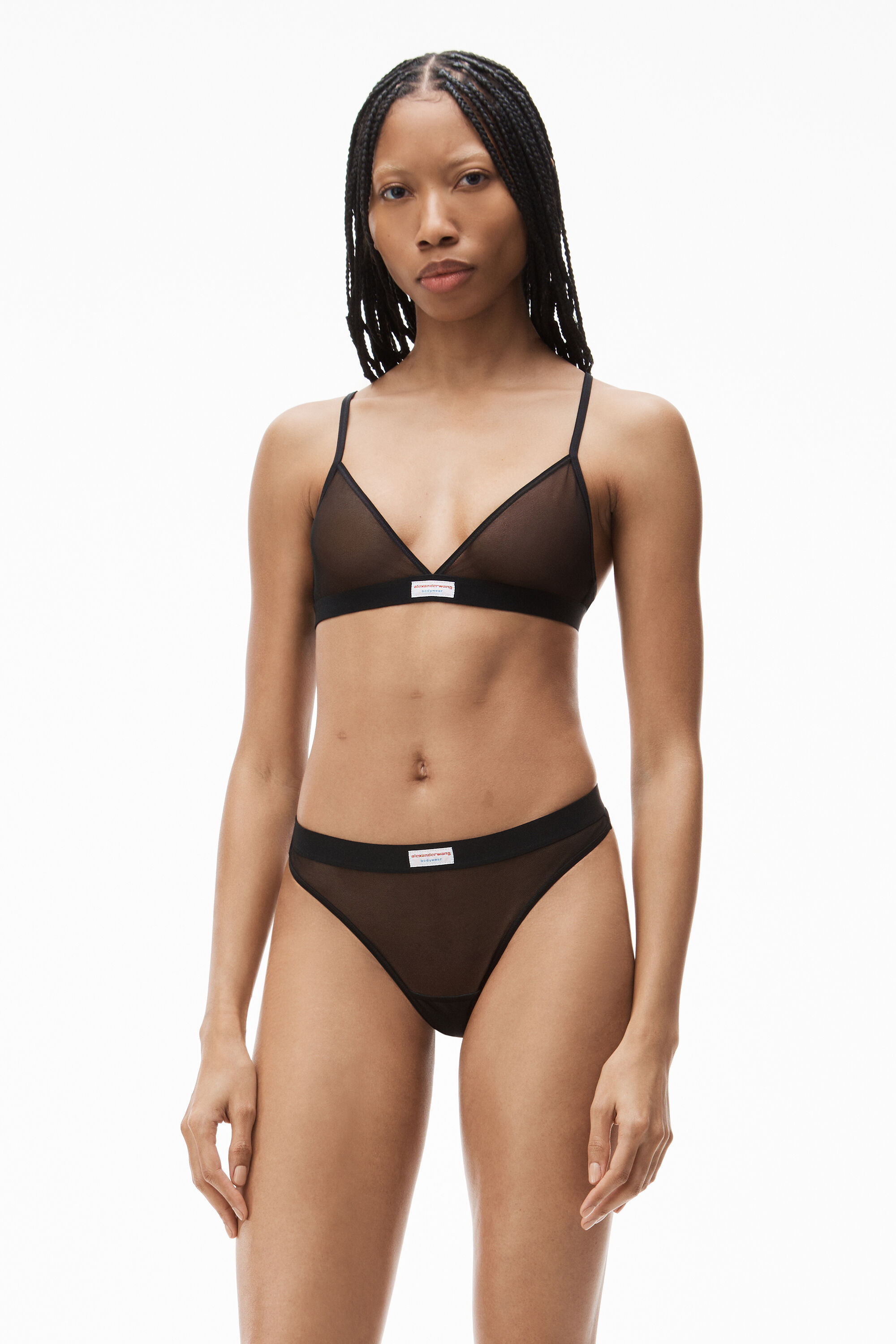 TRIANGLE BRA IN FINE MESH in BLACK alexanderwang