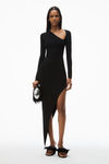 Alexander Wang black asymmetrisches langarm-bodycon-maxikleid