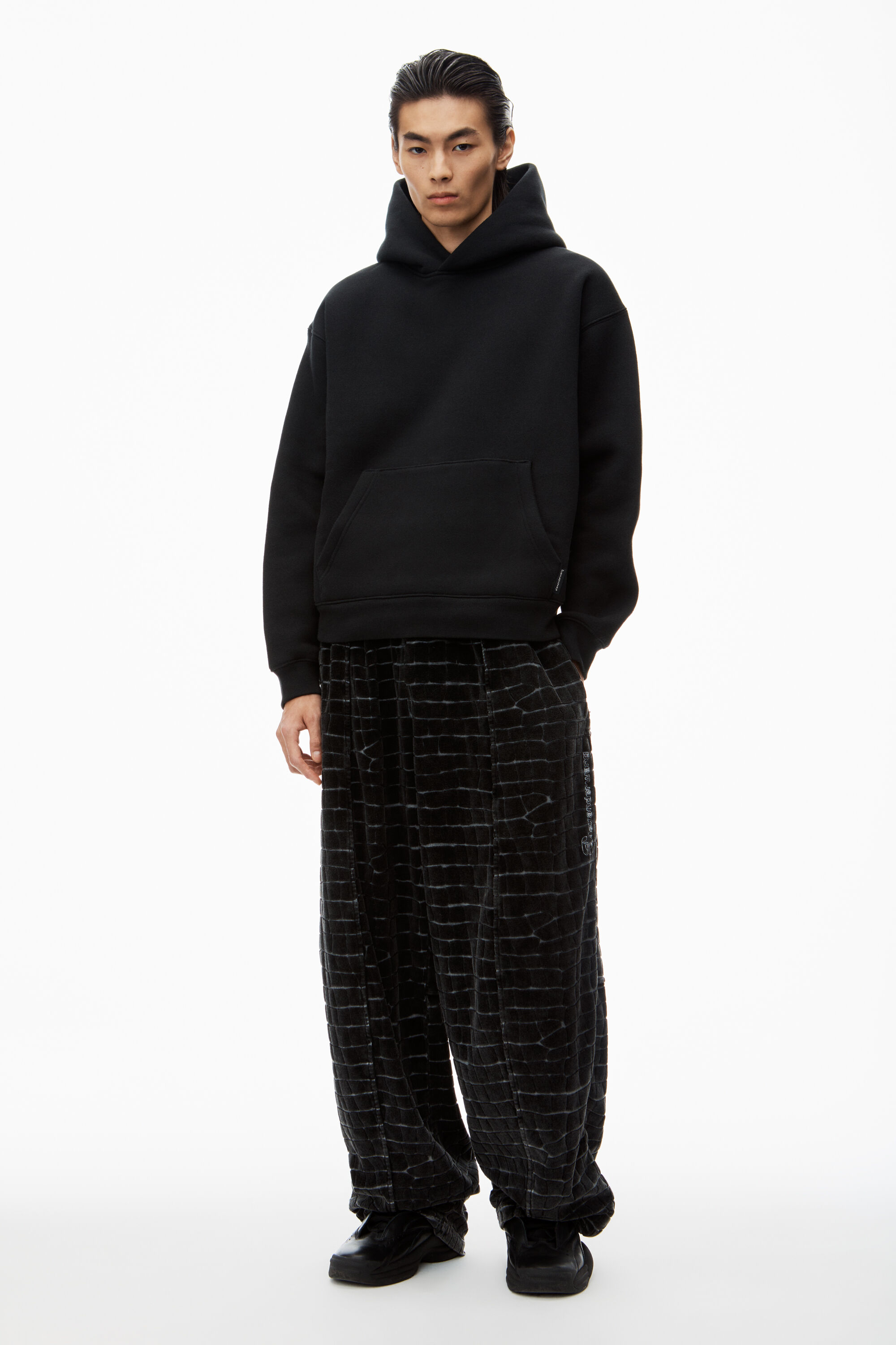 alexanderwang HOODIE IN DENSE FLEECE BLACK - alexanderwang® HK