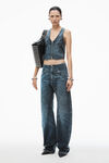 Alexander Wang black crackle indigo clear crystal hotfix vest in cotton denim