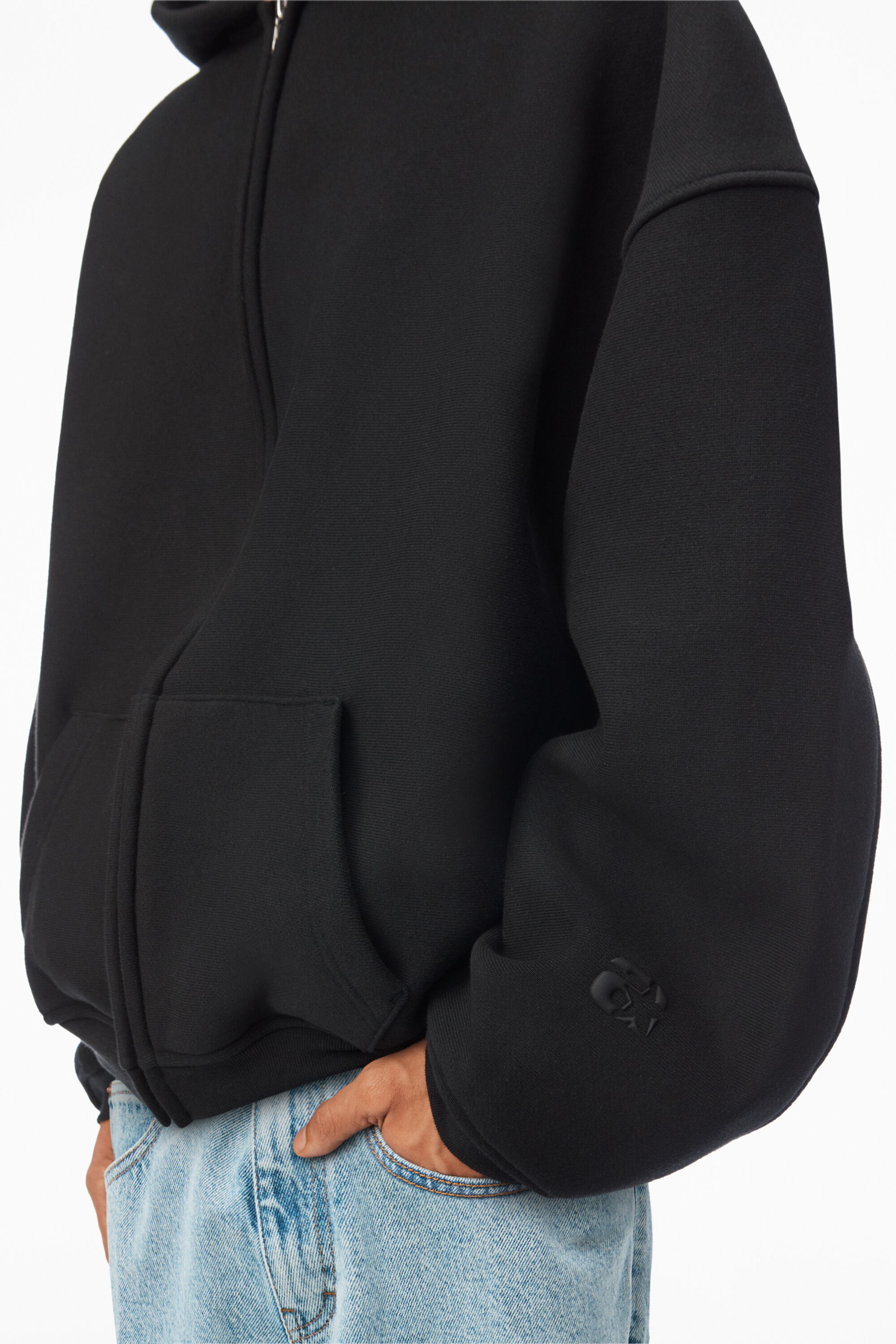 STAR ZIP UP HOODIE IN DENSE FLEECE in BLACK 