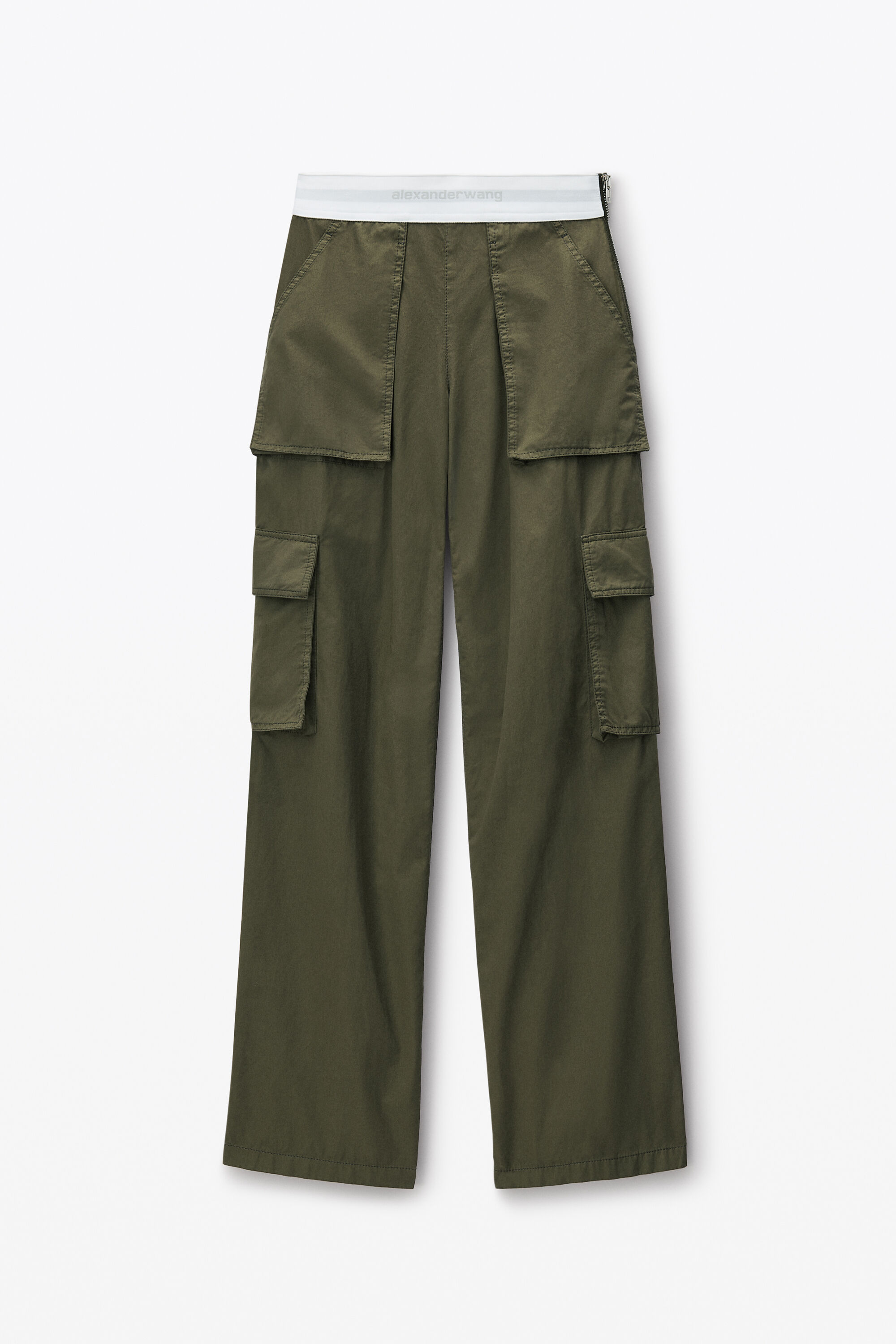 mid-rise cargo rave pants in cotton twill in ARMY GREEN 