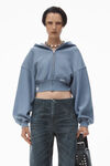 Alexander Wang washed vintage blue felpa corta in cotone con zip e cappuccio