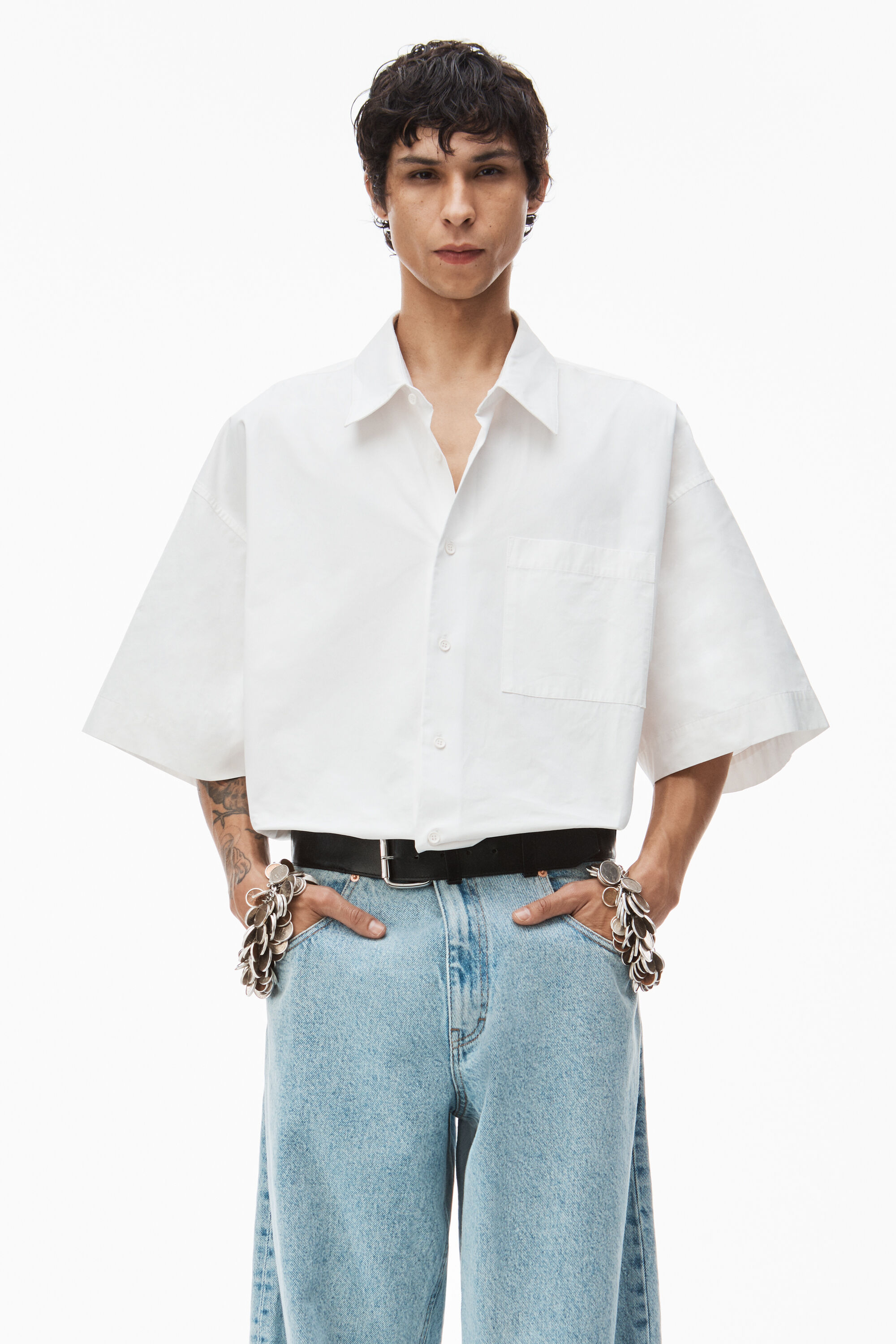 short sleeve shirt in technical cotton in WHITE | alexanderwang®