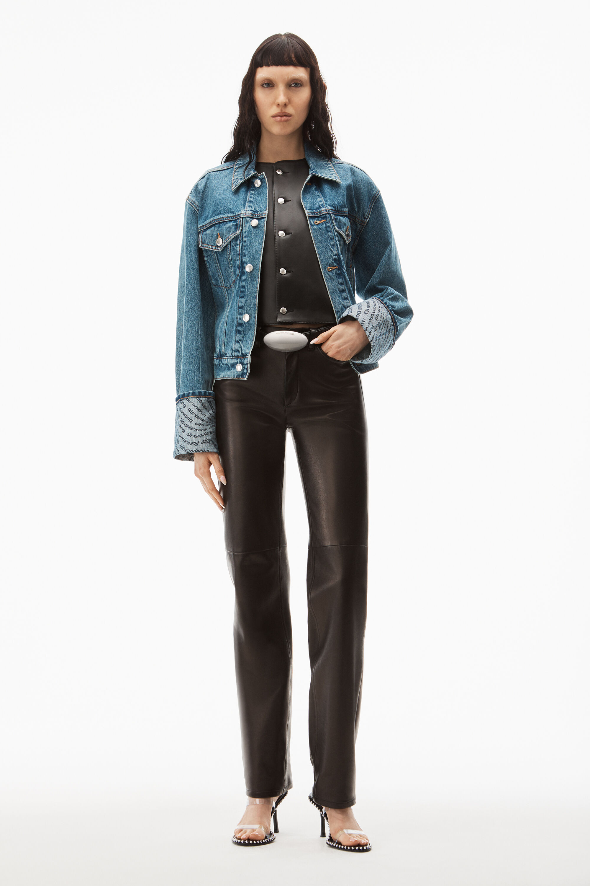 alexanderwang WAVE CUFF TRUCKER JACKET IN DENIM