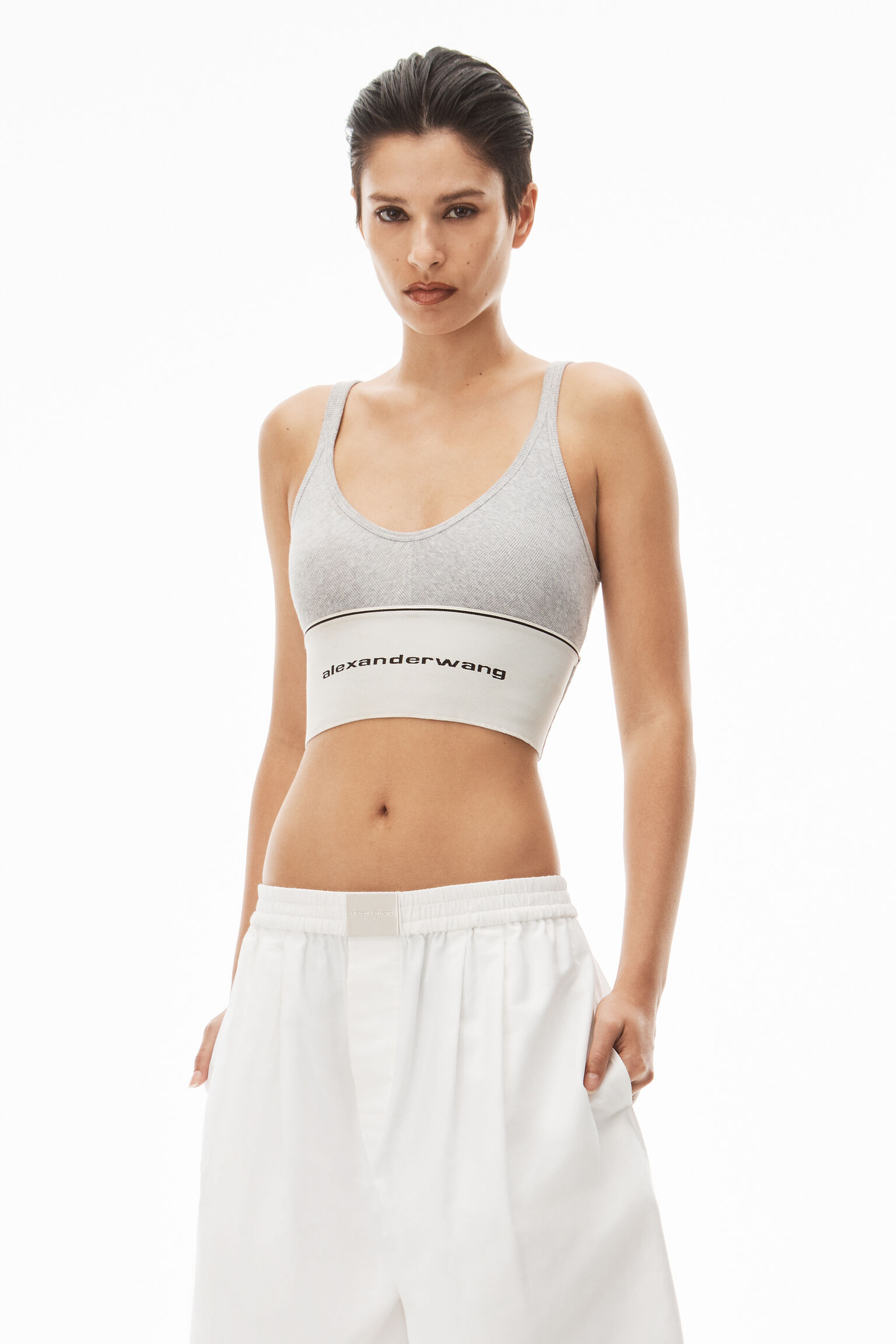 Alexander Wang Sandwashed Double Knit Sports Bra in Fossil