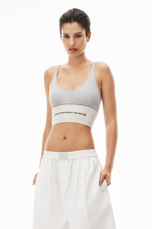 Alexander Wang Crystal-embellished Ribbed-knit Bralette Top In 100 White
