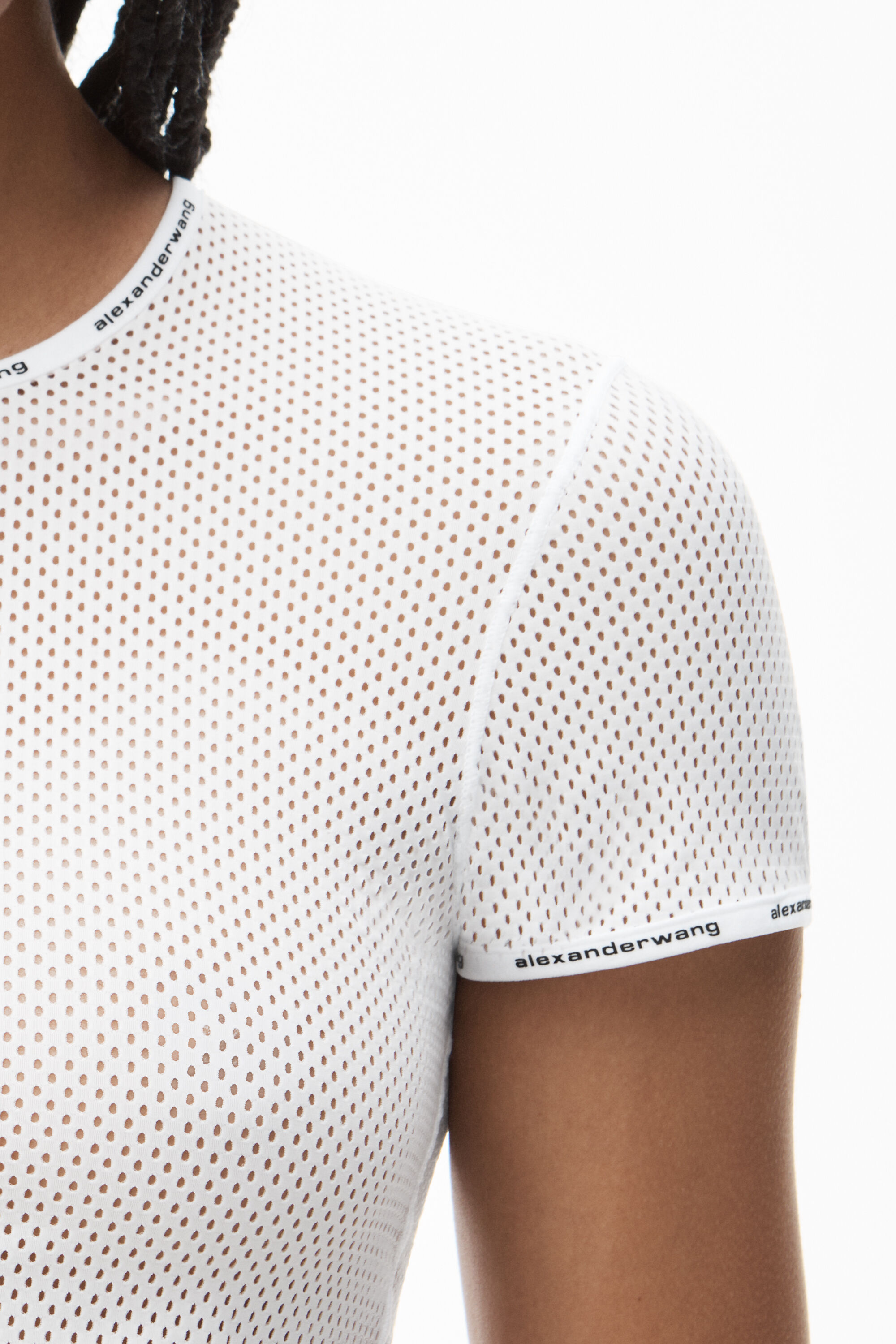 alexanderwang CROPPED TEE IN ATHLETIC MESH WHITE - alexanderwang® AR