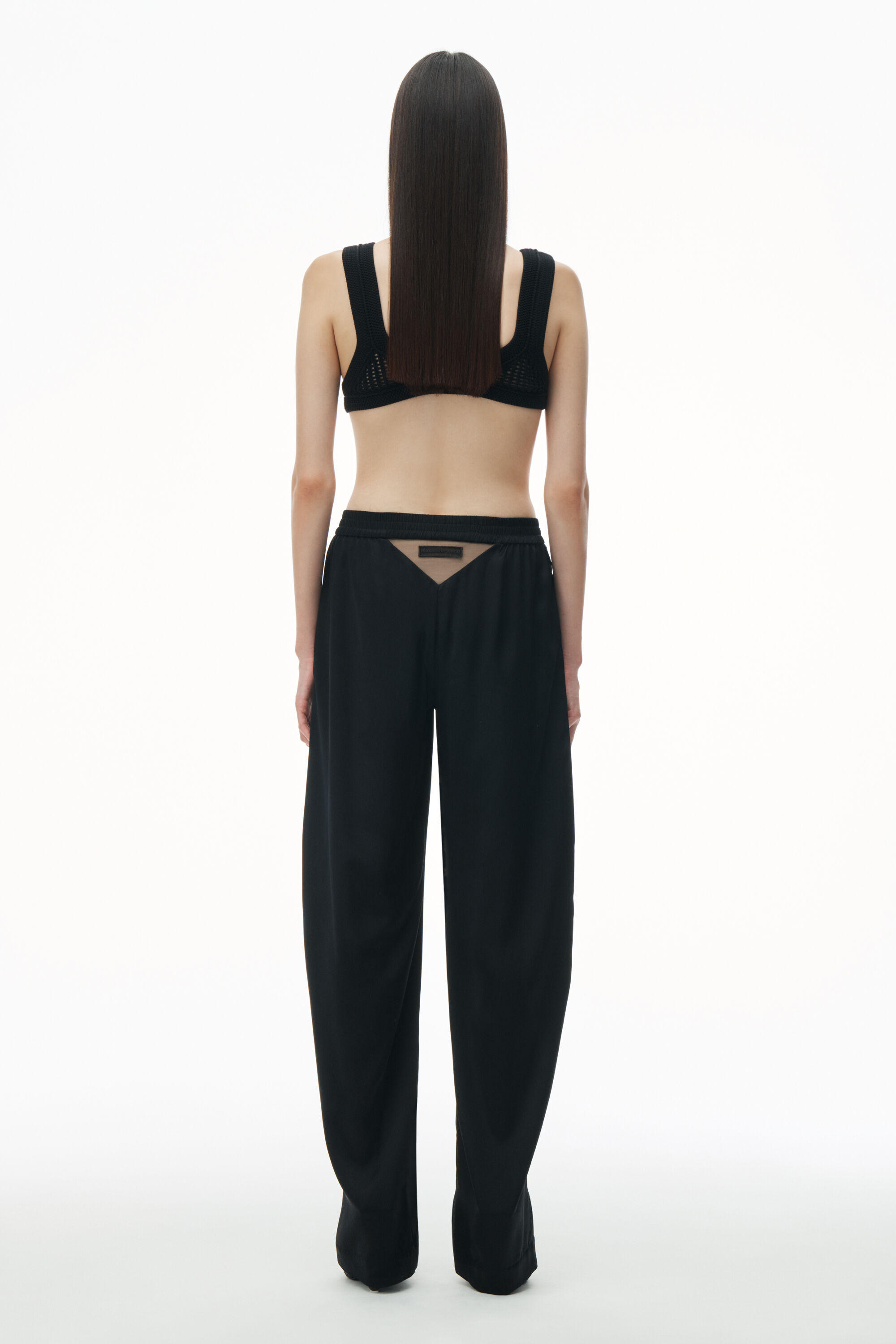 Logo Cutout Boxer-Style Pant in Silk in BLACK | two-way zip 