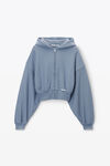 Alexander Wang washed vintage blue sweat à capuche court à zip en coton