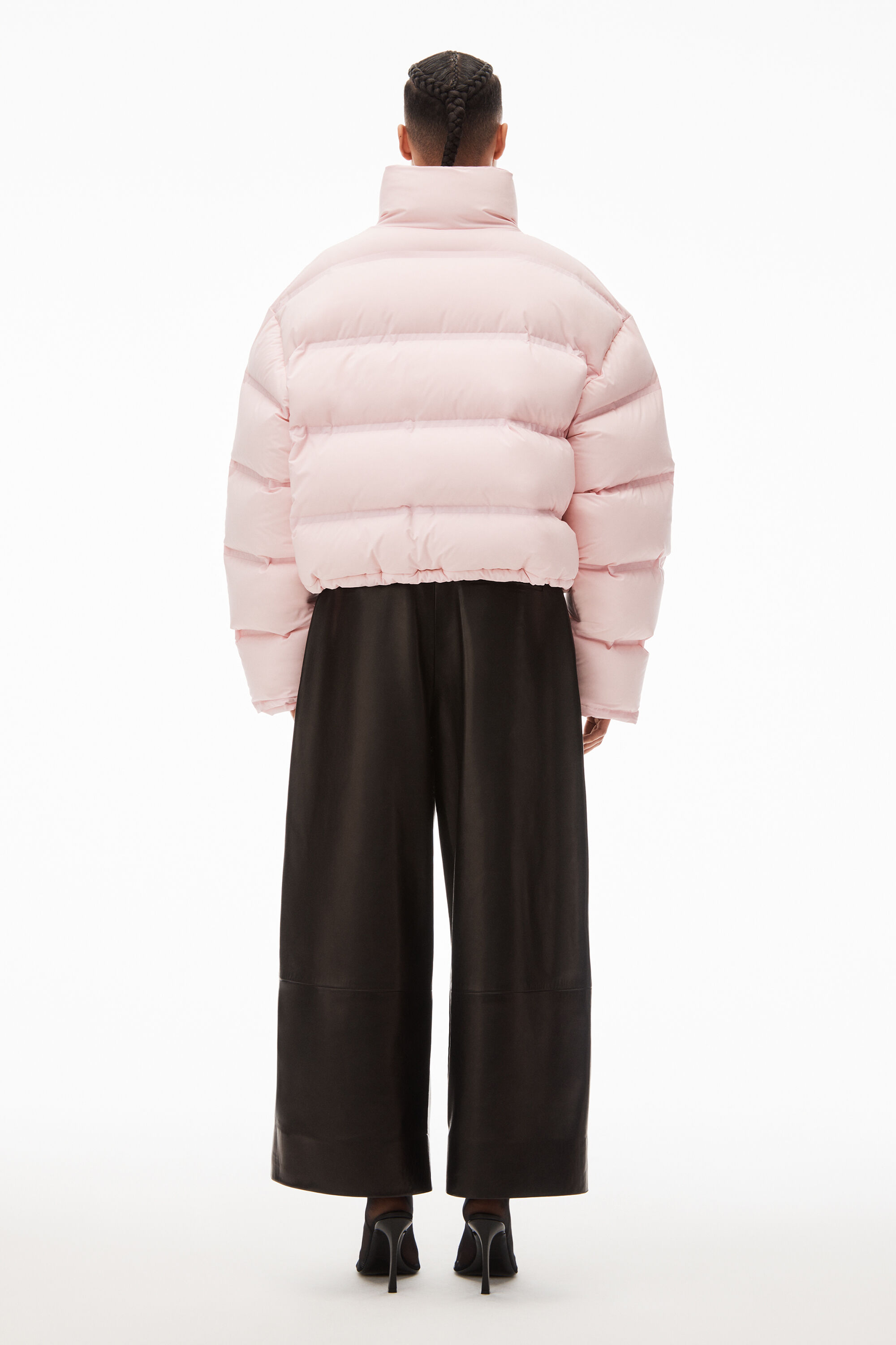 alexanderwang cropped puffer coat with reflective logo LIGHT PINK 