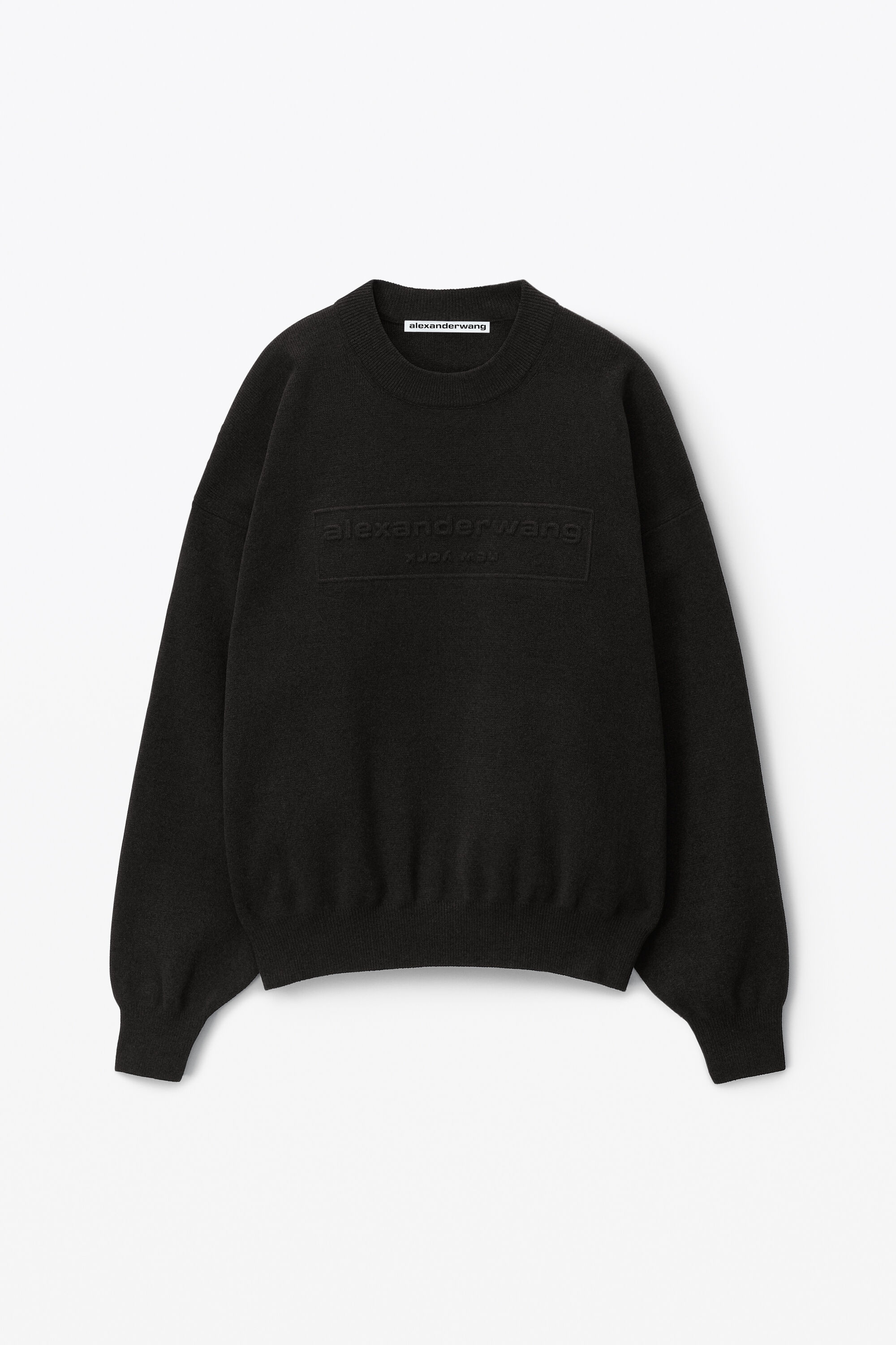 Logo Embossed Ribbed Pullover in Soft Chenille in BLACK | alexanderwang®