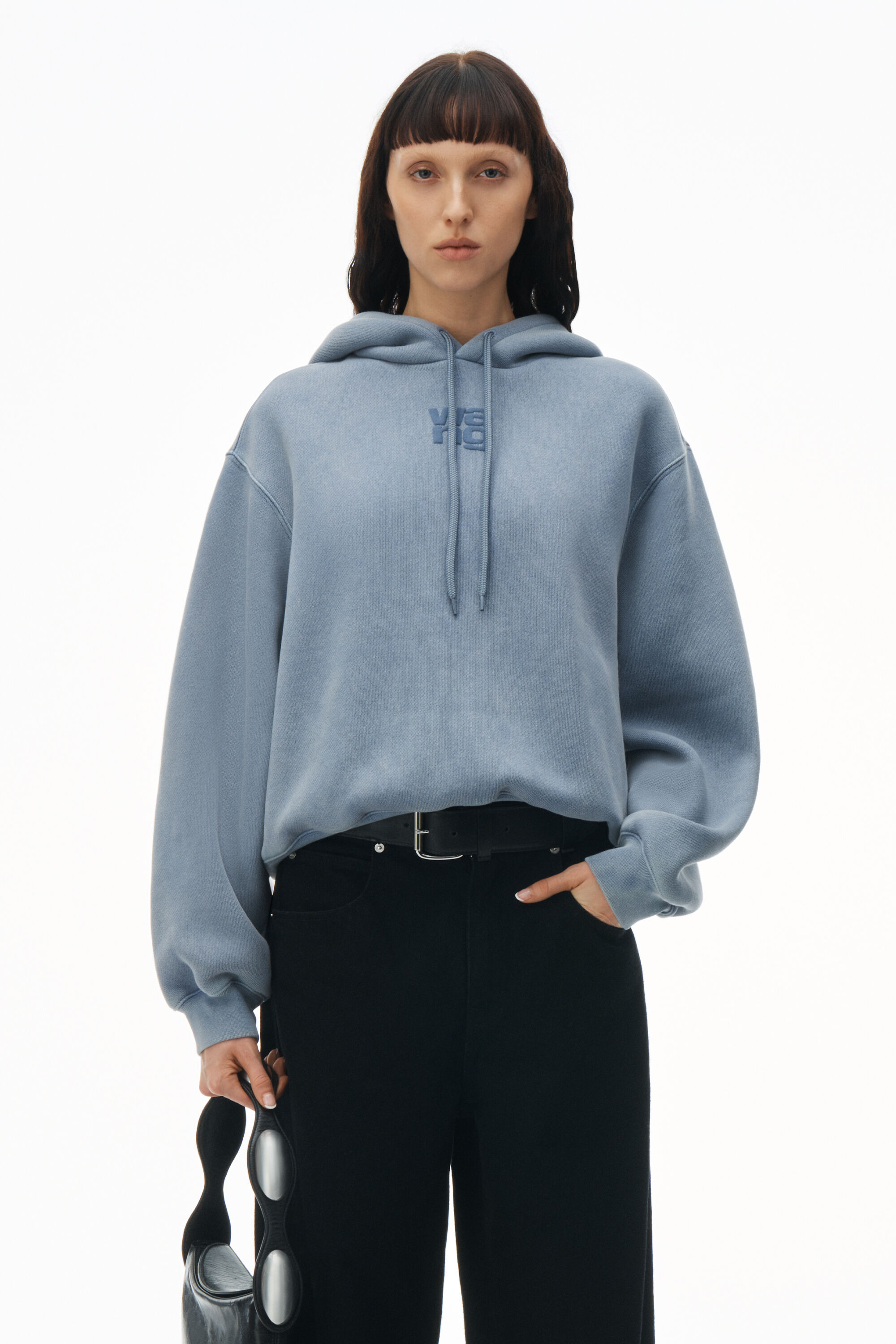 puff logo hoodie in terry in SOFT BLUESTONE | alexanderwang®