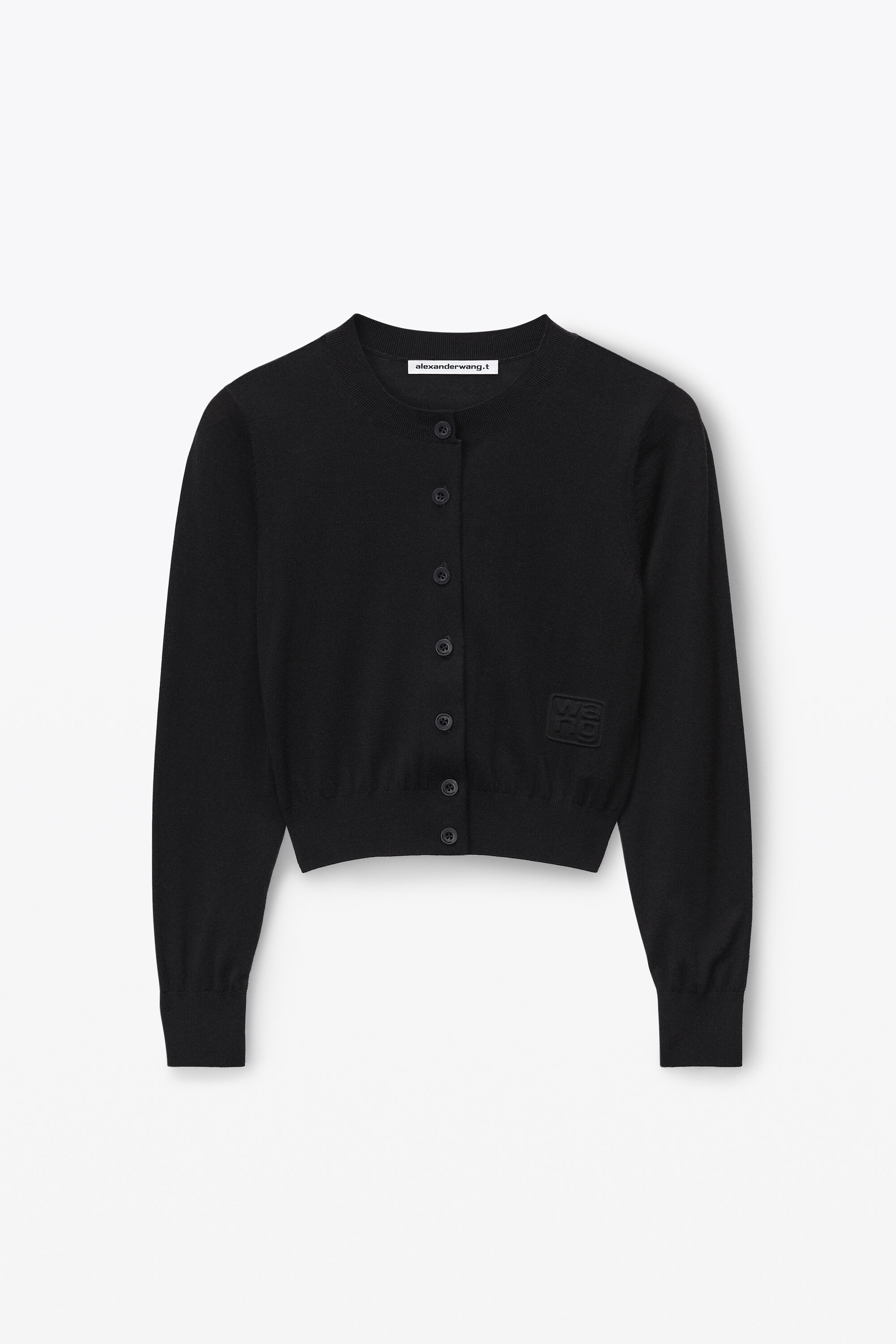 logo cropped cardi in superfine merino in BLACK | alexanderwang®