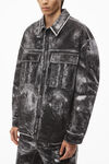 cotton shirt jacket in trompe-l’oeil leather effect
