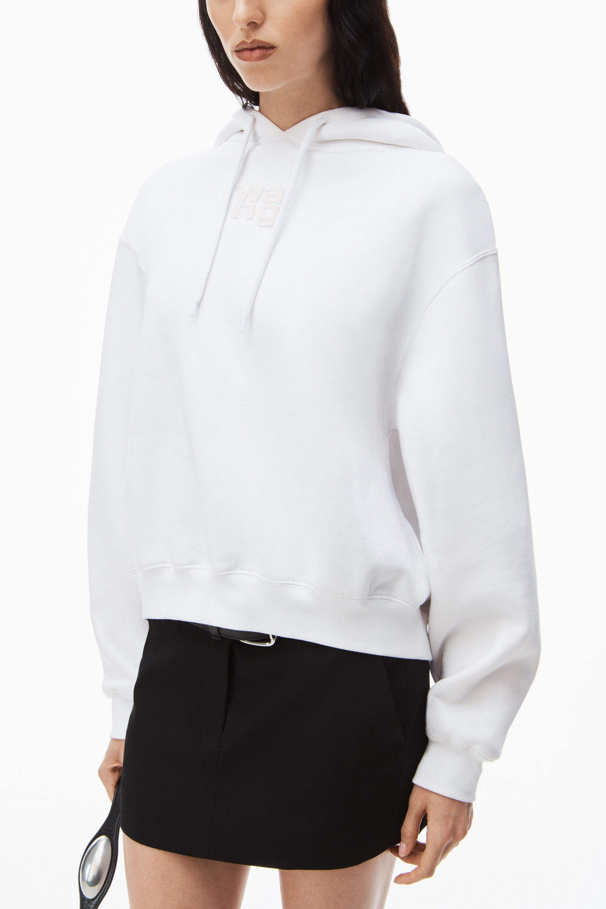 alexanderwang PUFF LOGO HOODIE IN STRUCTURED TERRY WHITE 