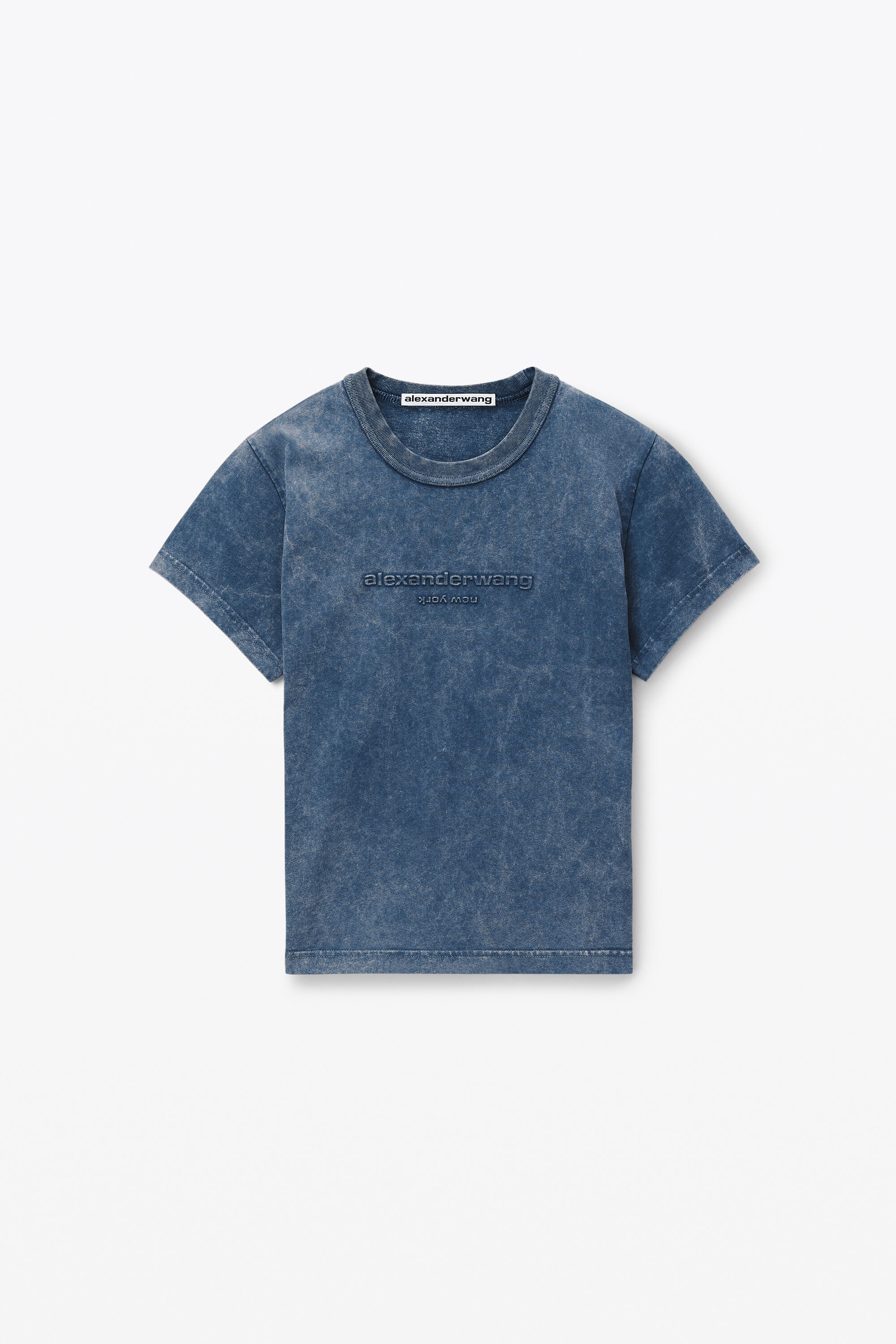 alexanderwang LOGO EMBOSSED ACID WASH SHRUNKEN TEE ACID BLUESTONE