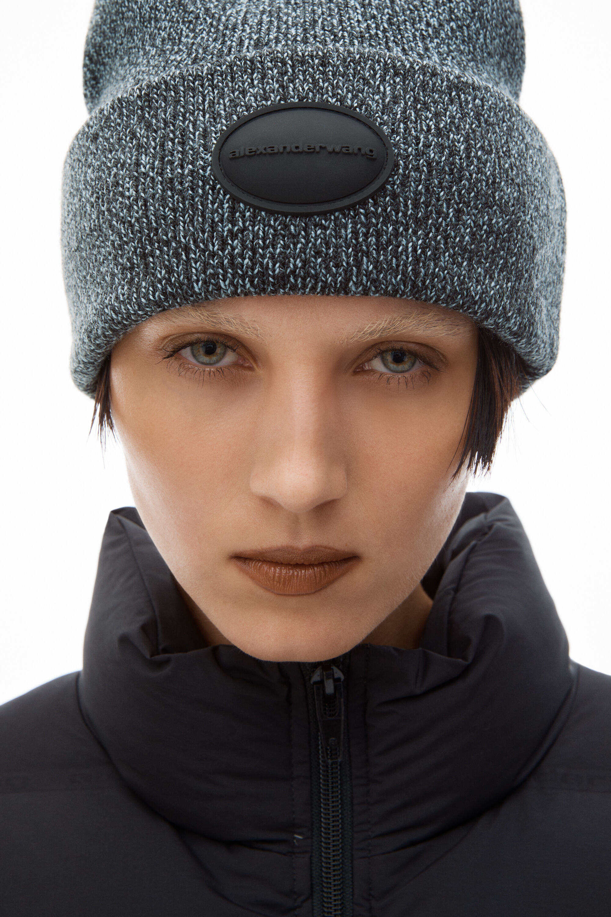 dome logo beanie in ribbed wool stretch in OXFORD BLUE | alexanderwang®