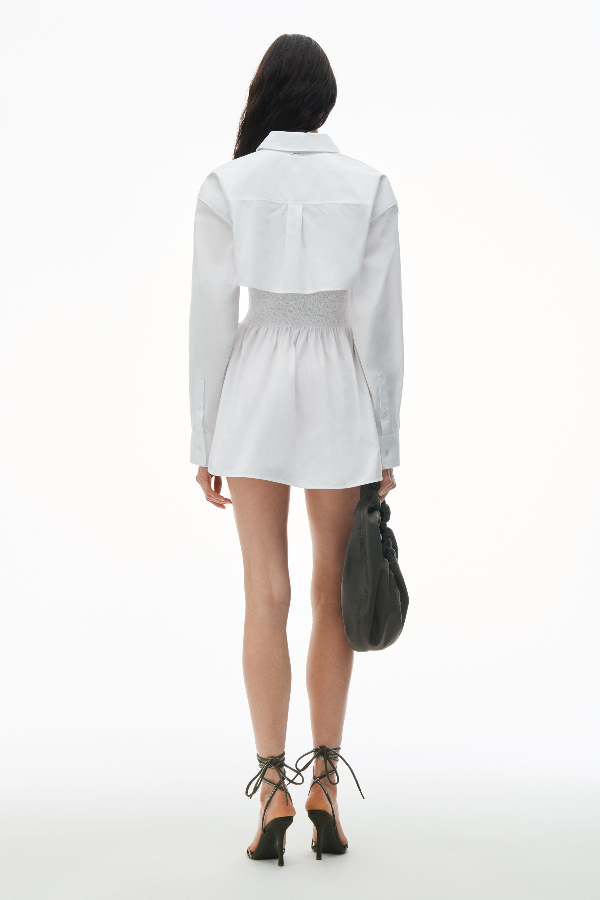 Smocked Mini Dress With Overshirt in WHITE | shirt collar 