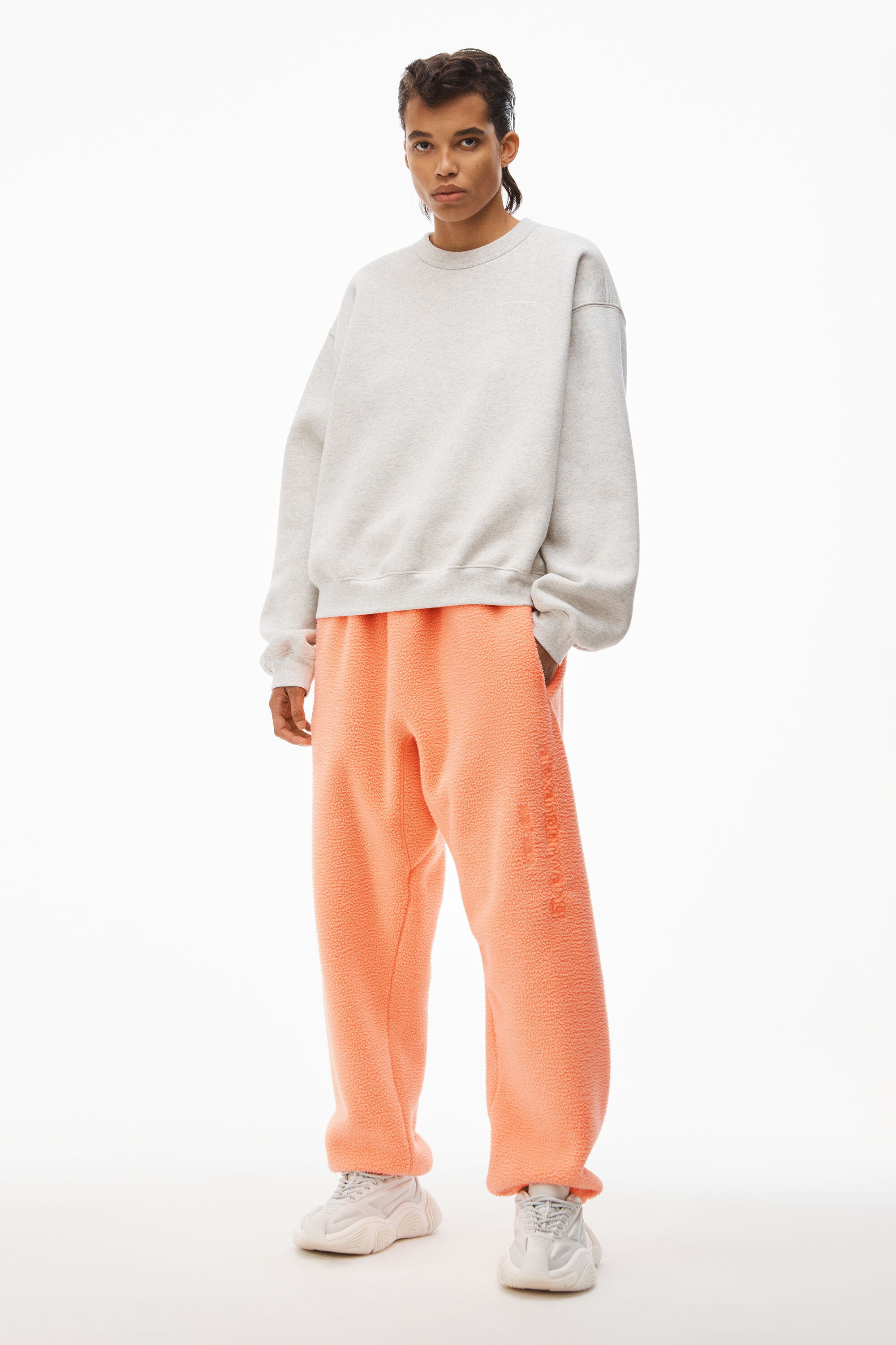 alexanderwang EMBOSSED LOGO SWEATPANT IN TEDDY FLEECE FADED NEON