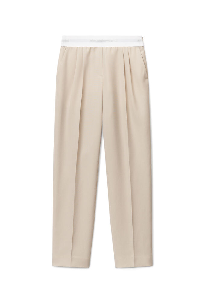 Alexander Wang Pull On Logo Pleated Pant in Tobacco