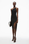 Alexander Wang black asymmetric slit maxi dress in wool twill