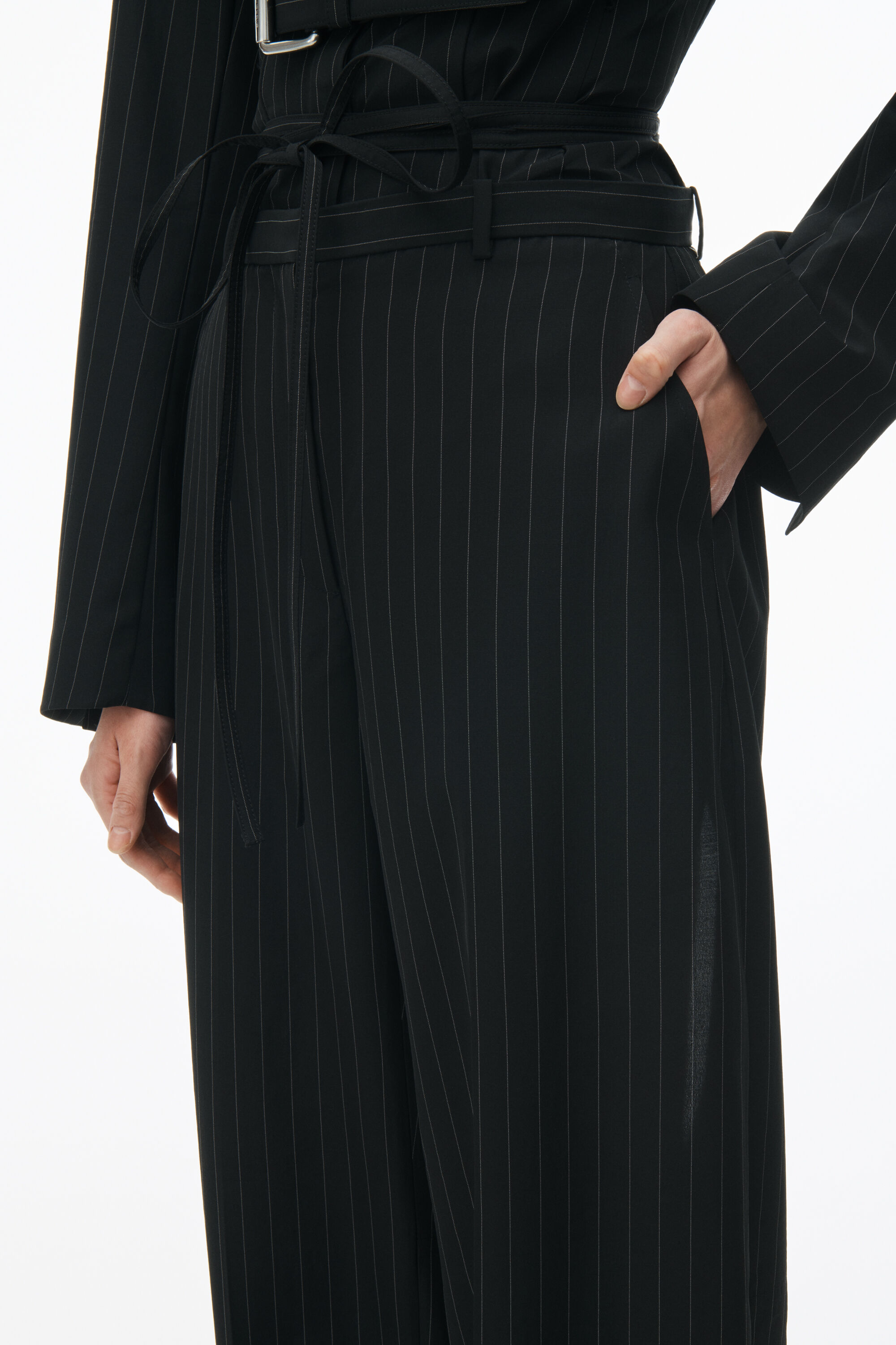 Low Rise Trouser In Pinstripe Wool in BLACK/WHITE PINSTRIPE 