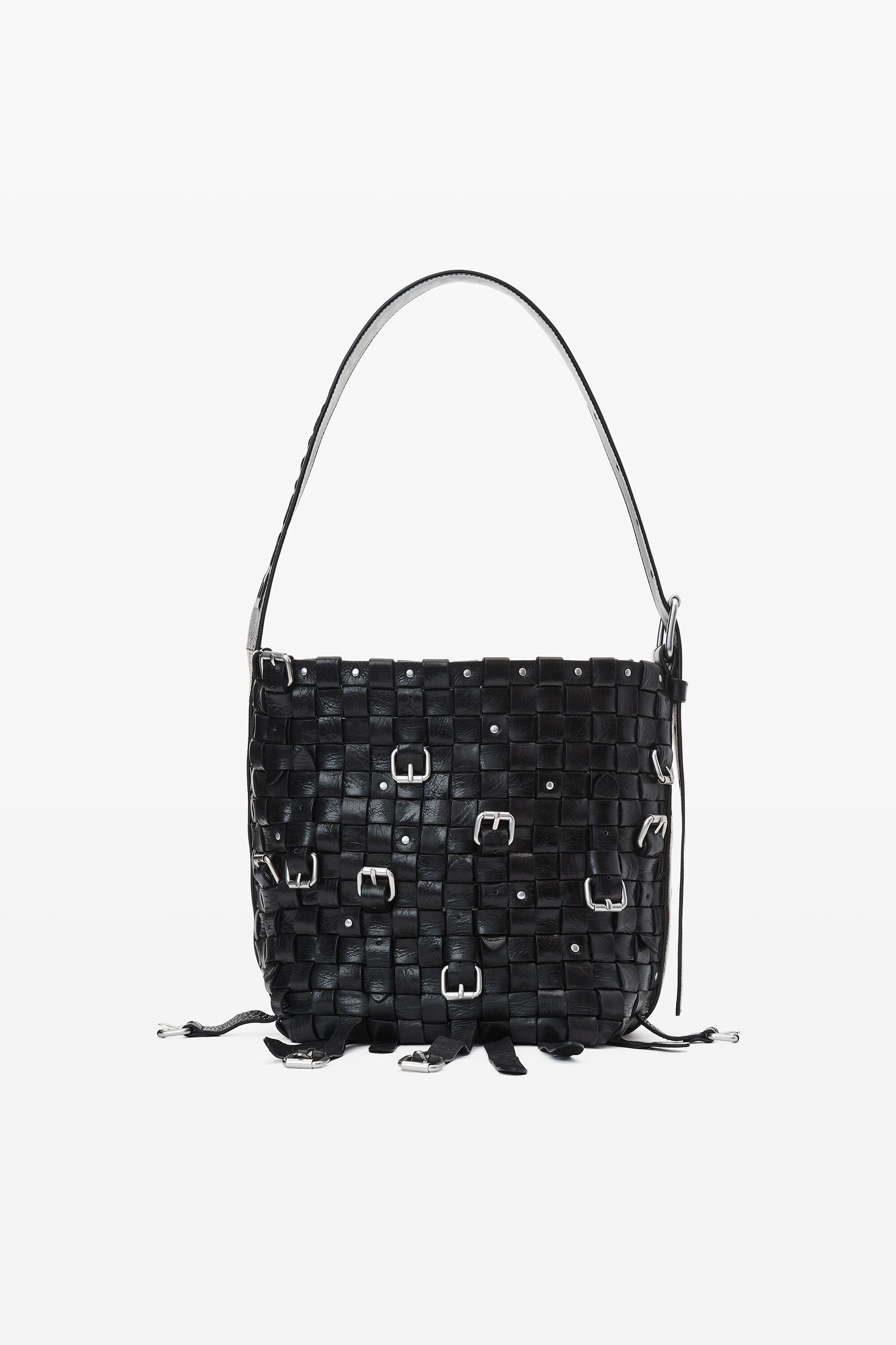 lock medium crackle leather hobo in BLACK | alexanderwang®