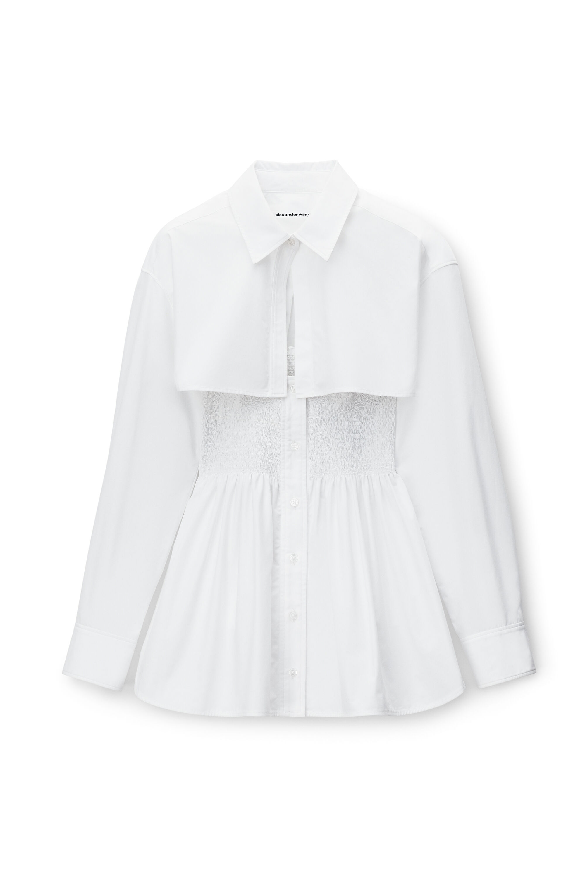 Smocked Mini Dress With Overshirt in WHITE | alexanderwang®