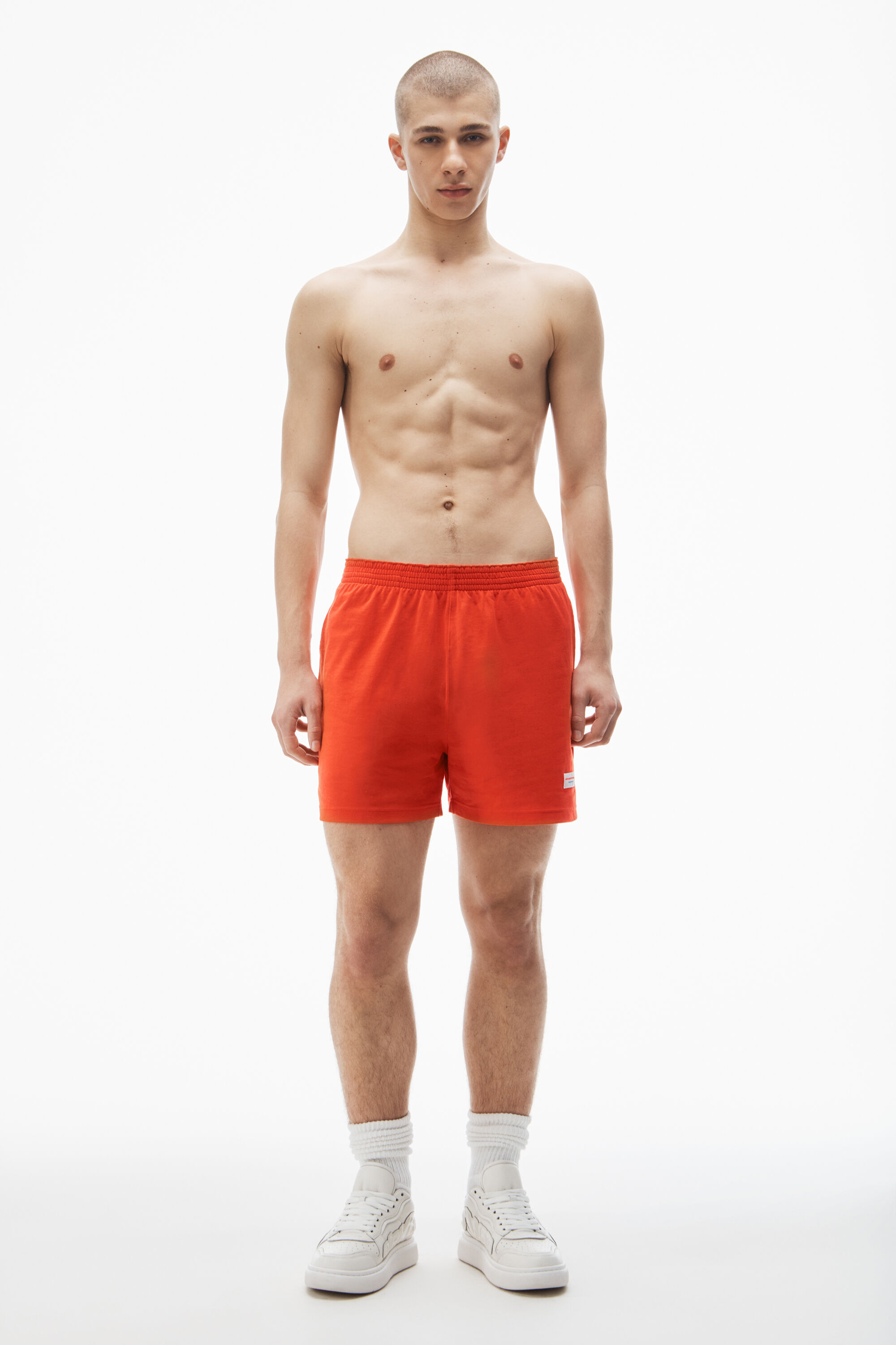 Elastic Shorts in Heavy Cotton Jersey in FIERY RED | alexanderwang®