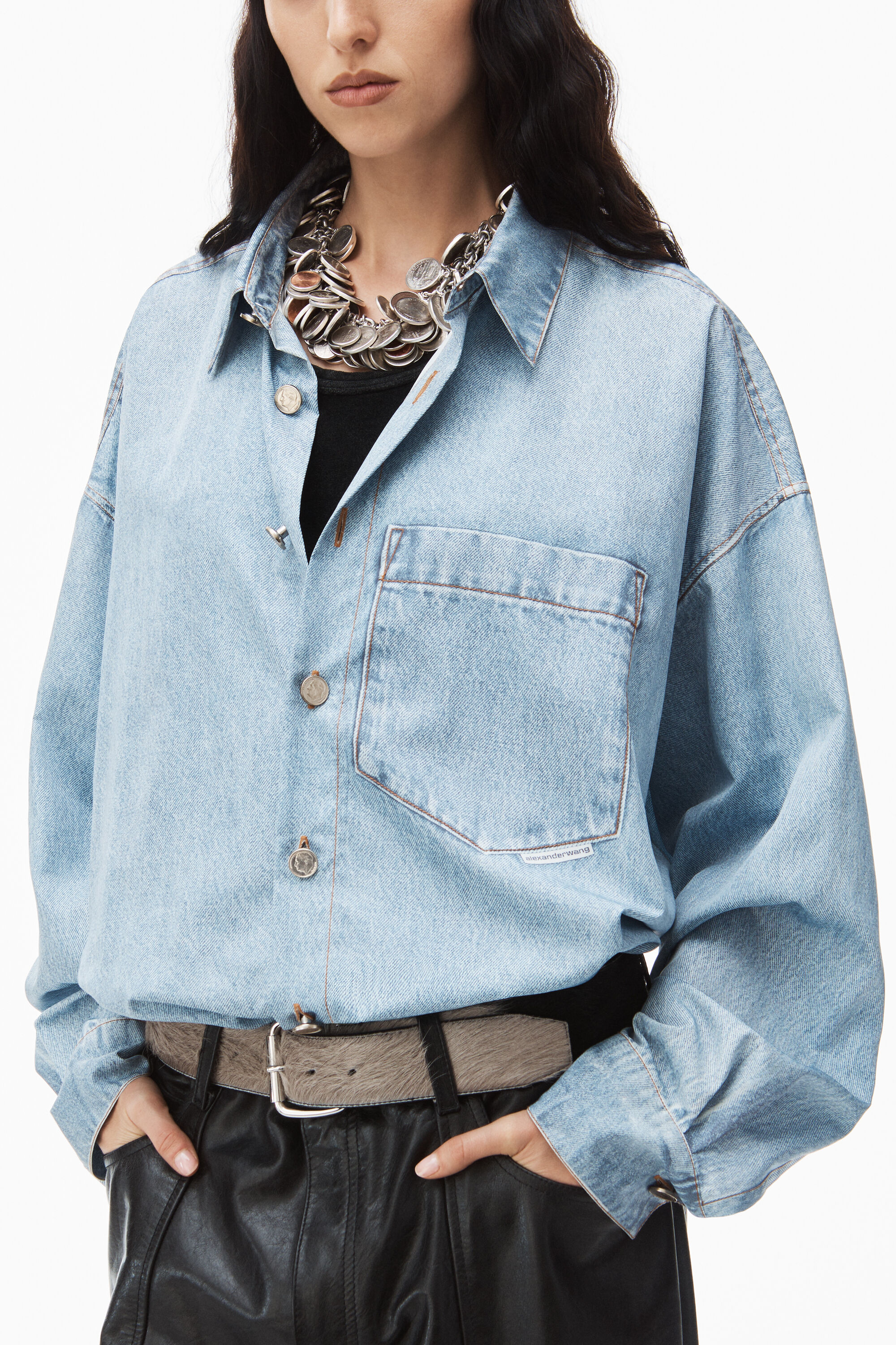 alexanderwang printed denim shirt in nylon VINTAGE FADED INDIGO