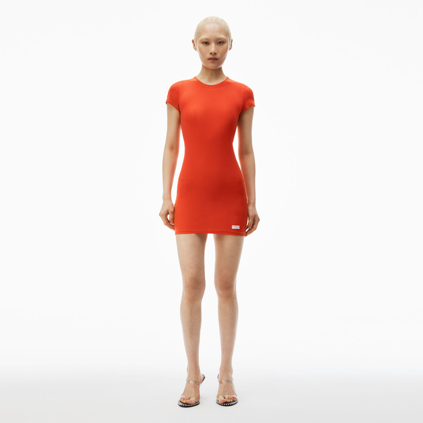 Shop Alexander Wang Short-sleeve Loungewear Dress In Ribbed Cotton In Fiery Red