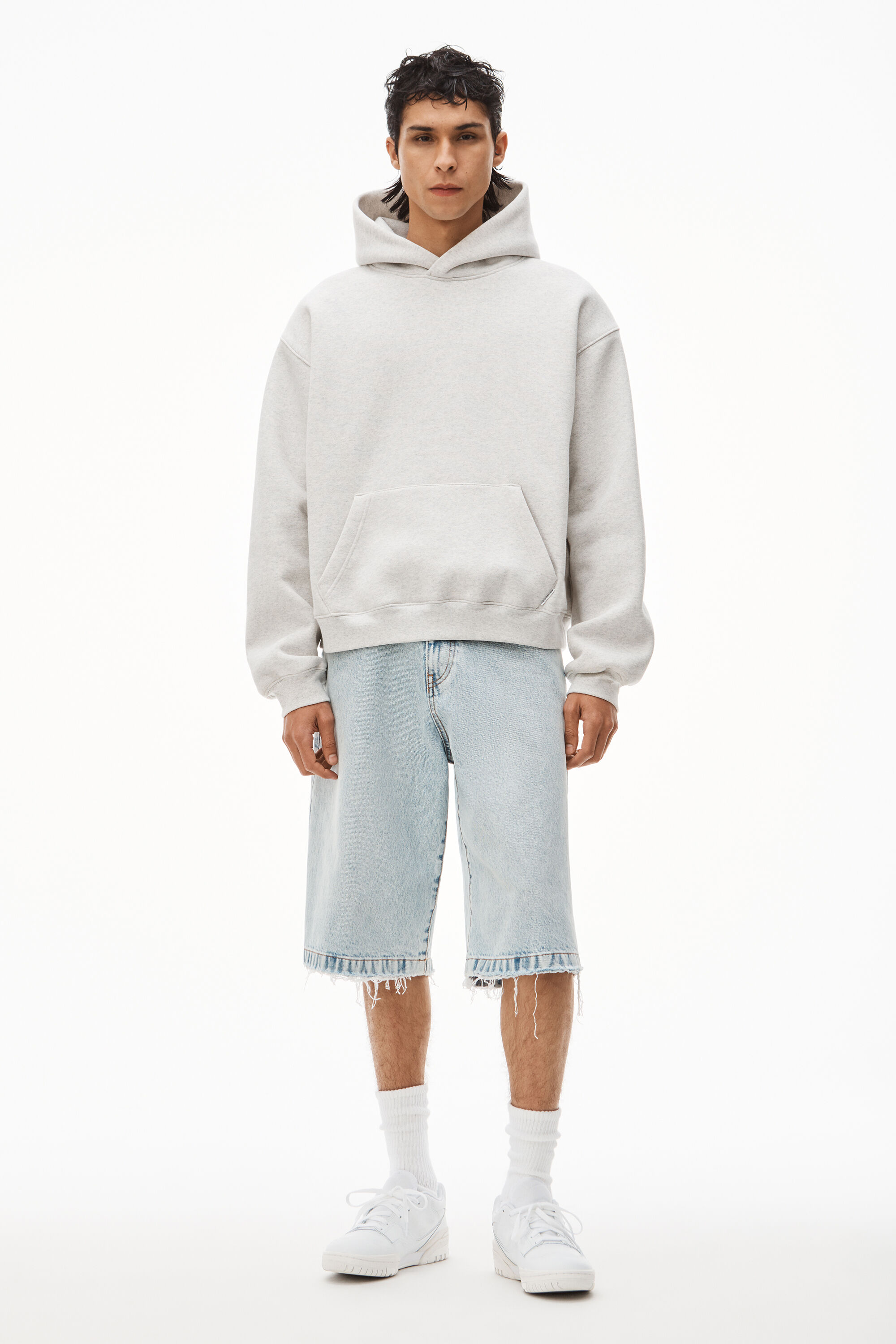 alexanderwang HOODIE IN DENSE FLEECE VINTAGE HEATHER GREY