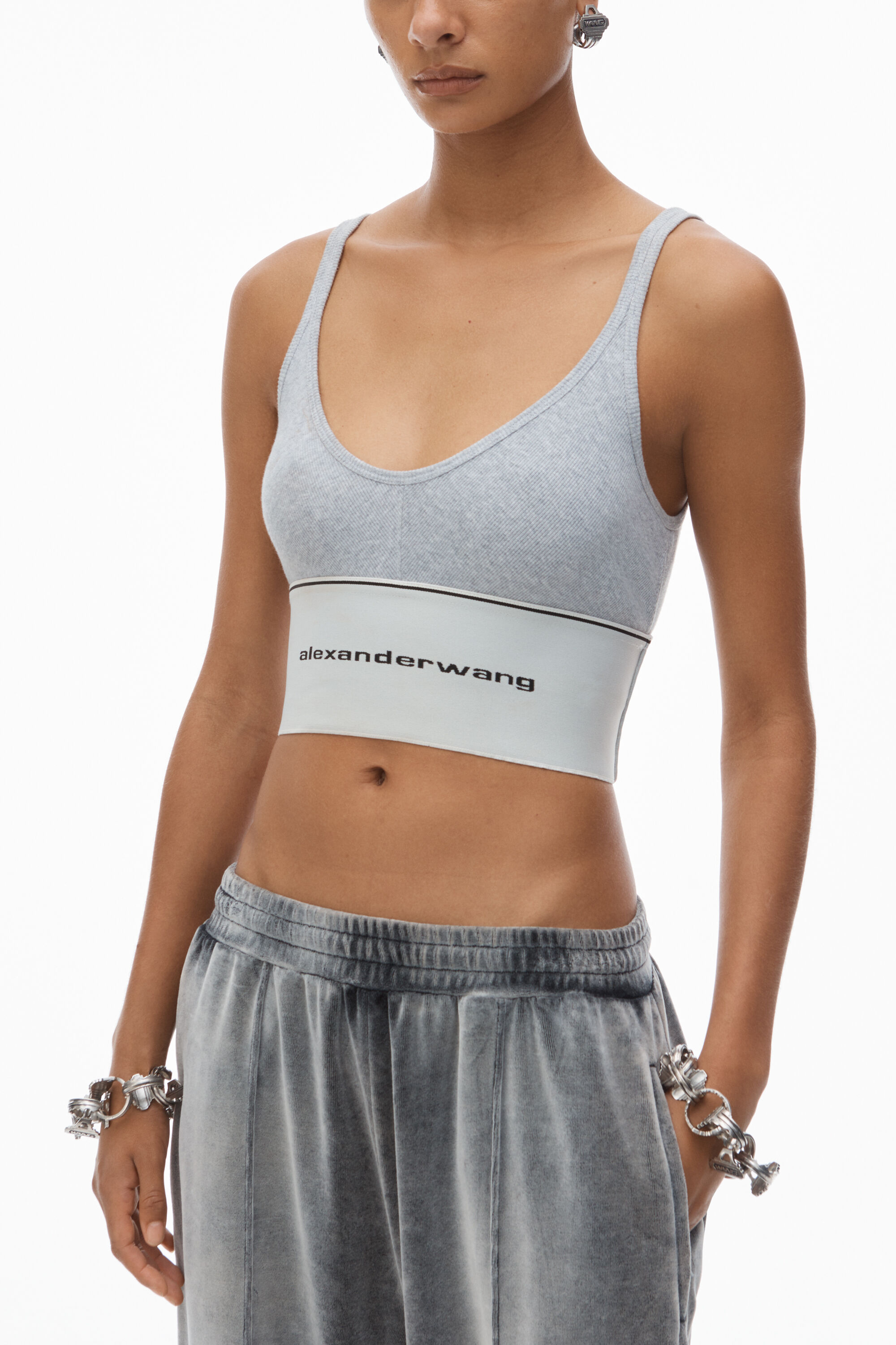 LOGO ELASTIC BRA IN RIBBED JERSEY GREY 