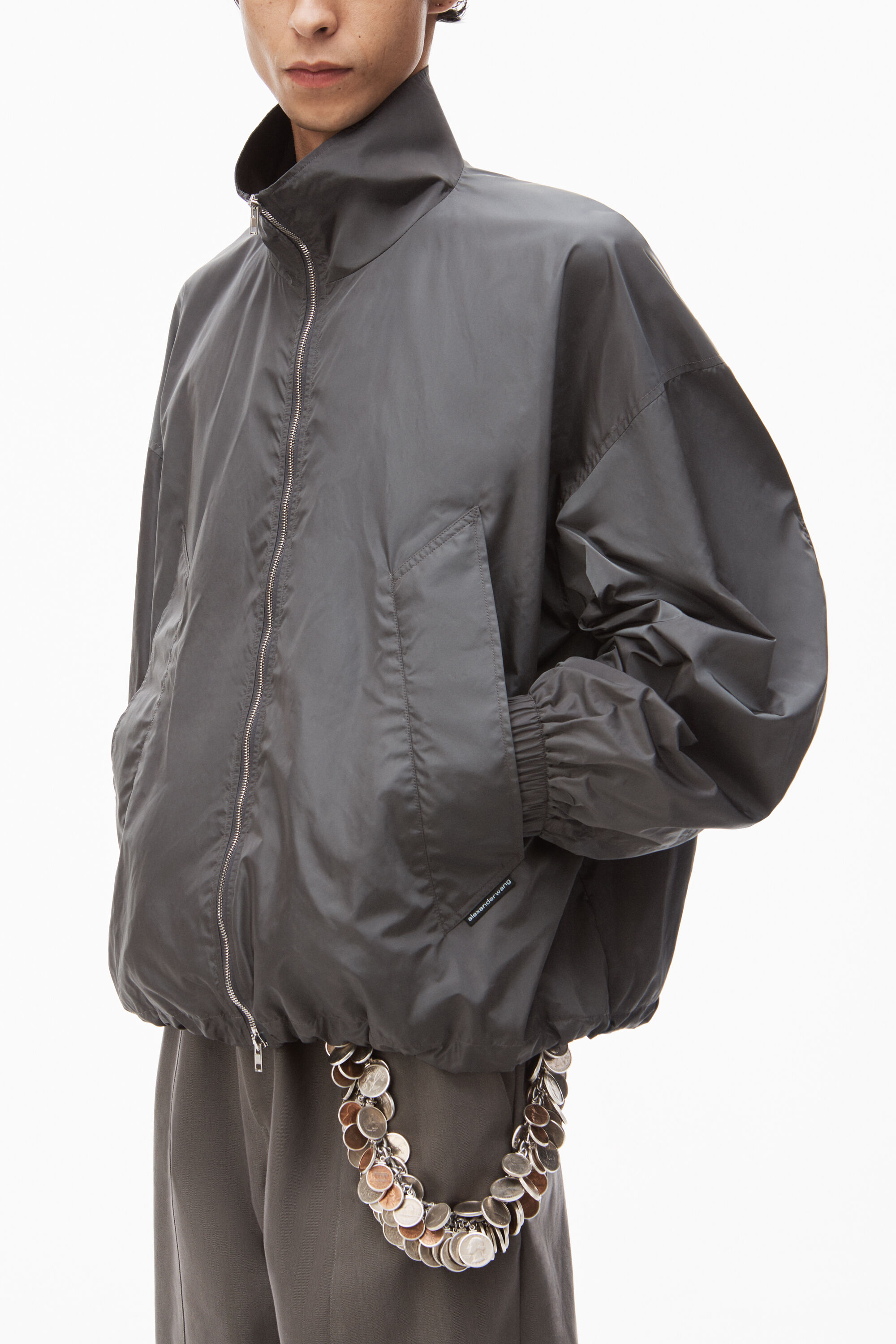 alexanderwang track jacket in crisp nylon CHARCOAL - alexanderwang® US
