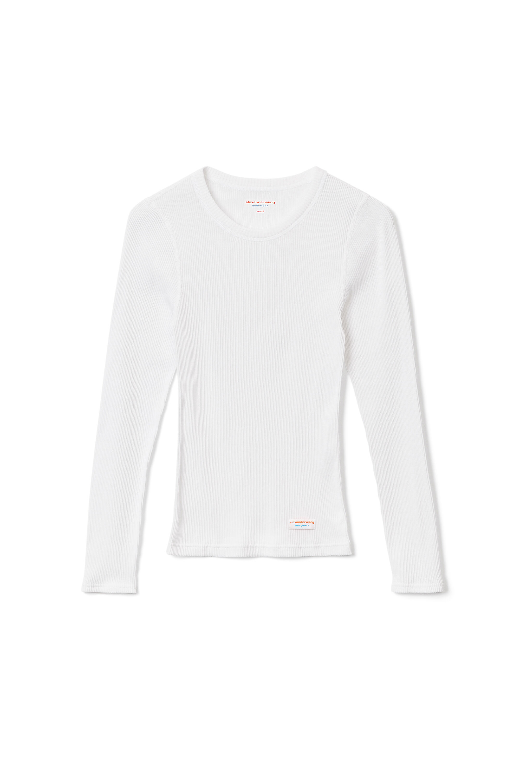 Long-Sleeve Tee in Ribbed Cotton Jersey in WHITE | alexanderwang®