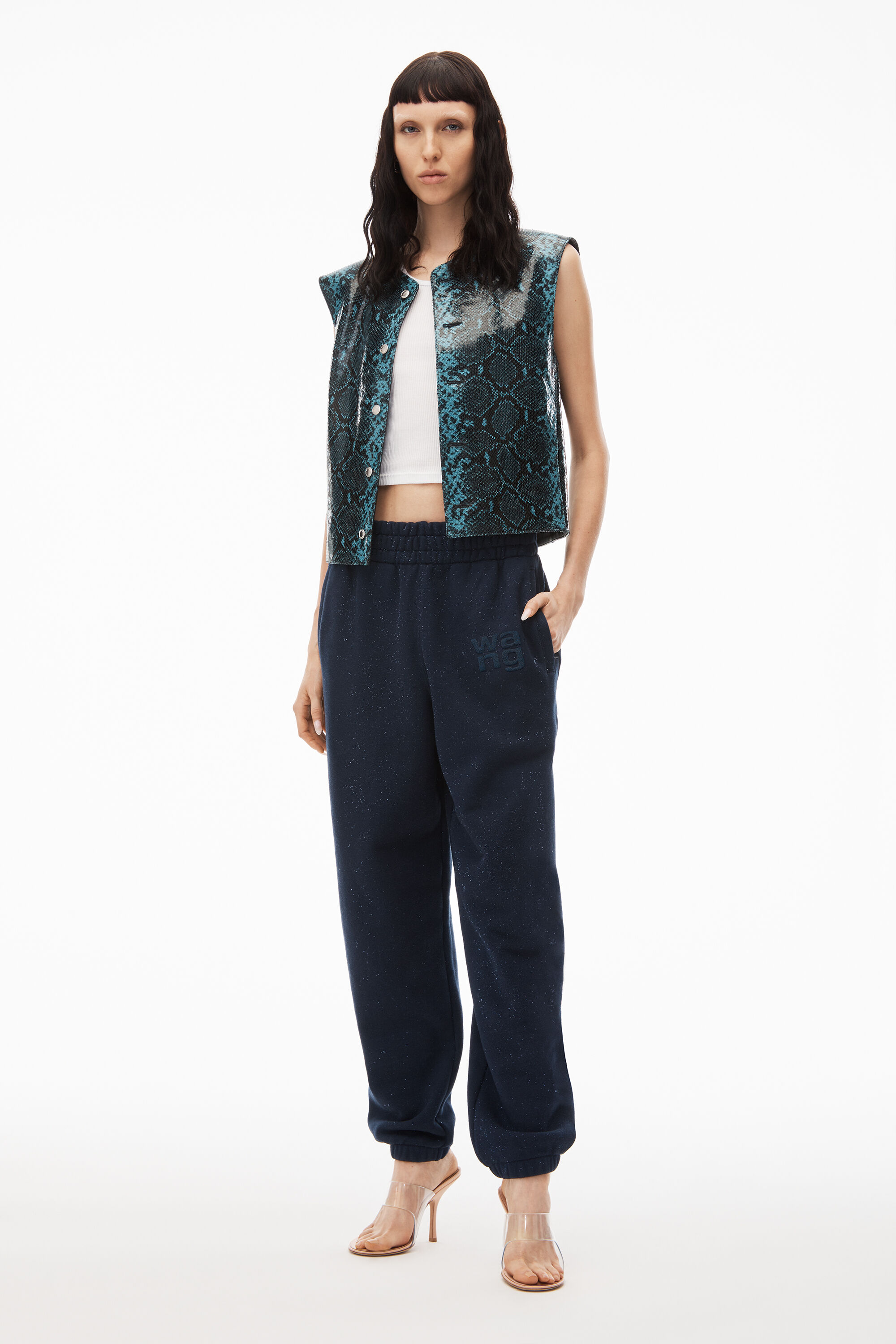 alexanderwang puff logo sweatpant in glitter terry NINE IRON