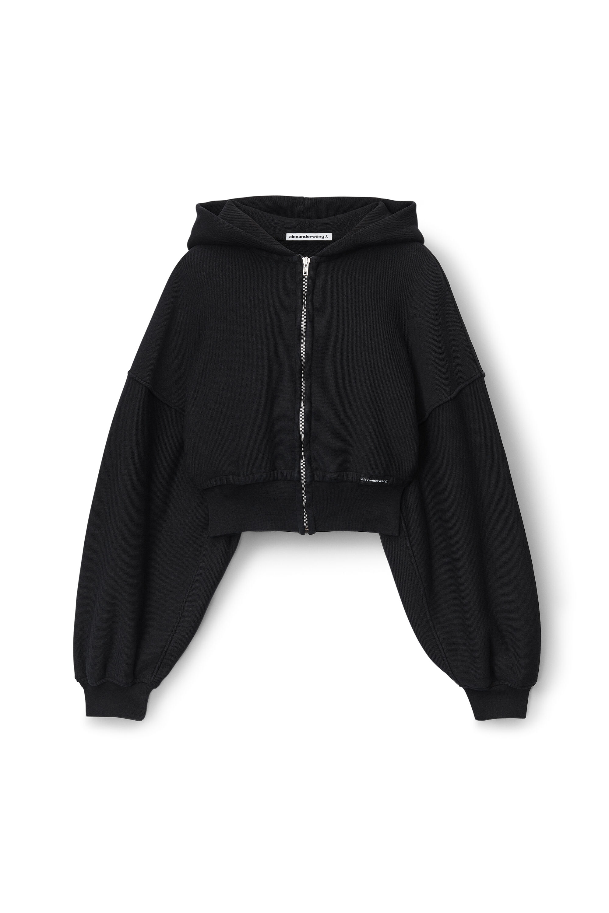 Cropped zip hot sale hoodie black