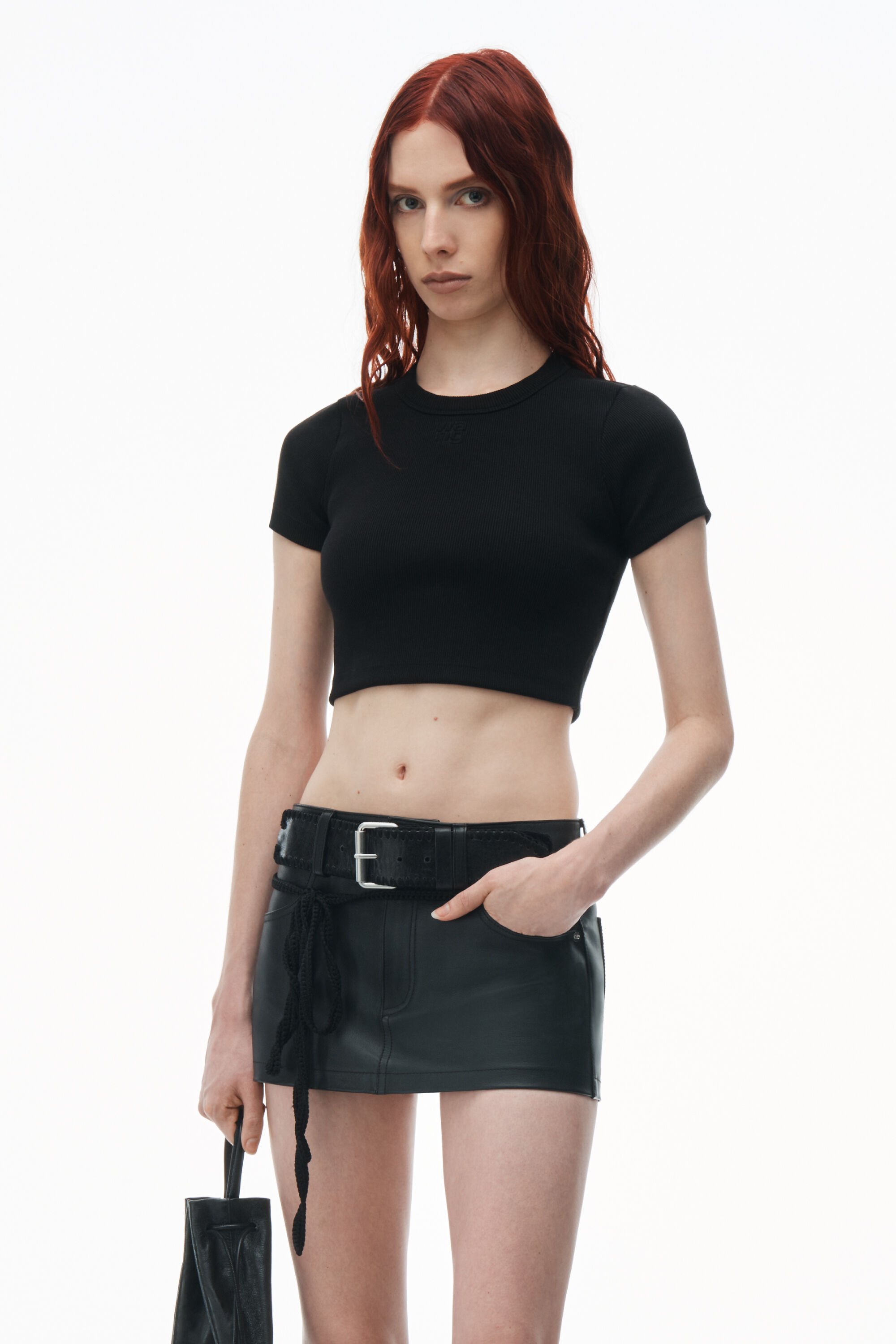 alexanderwang EMBOSSED LOGO CROPPED TOP BLACK - alexanderwang® US