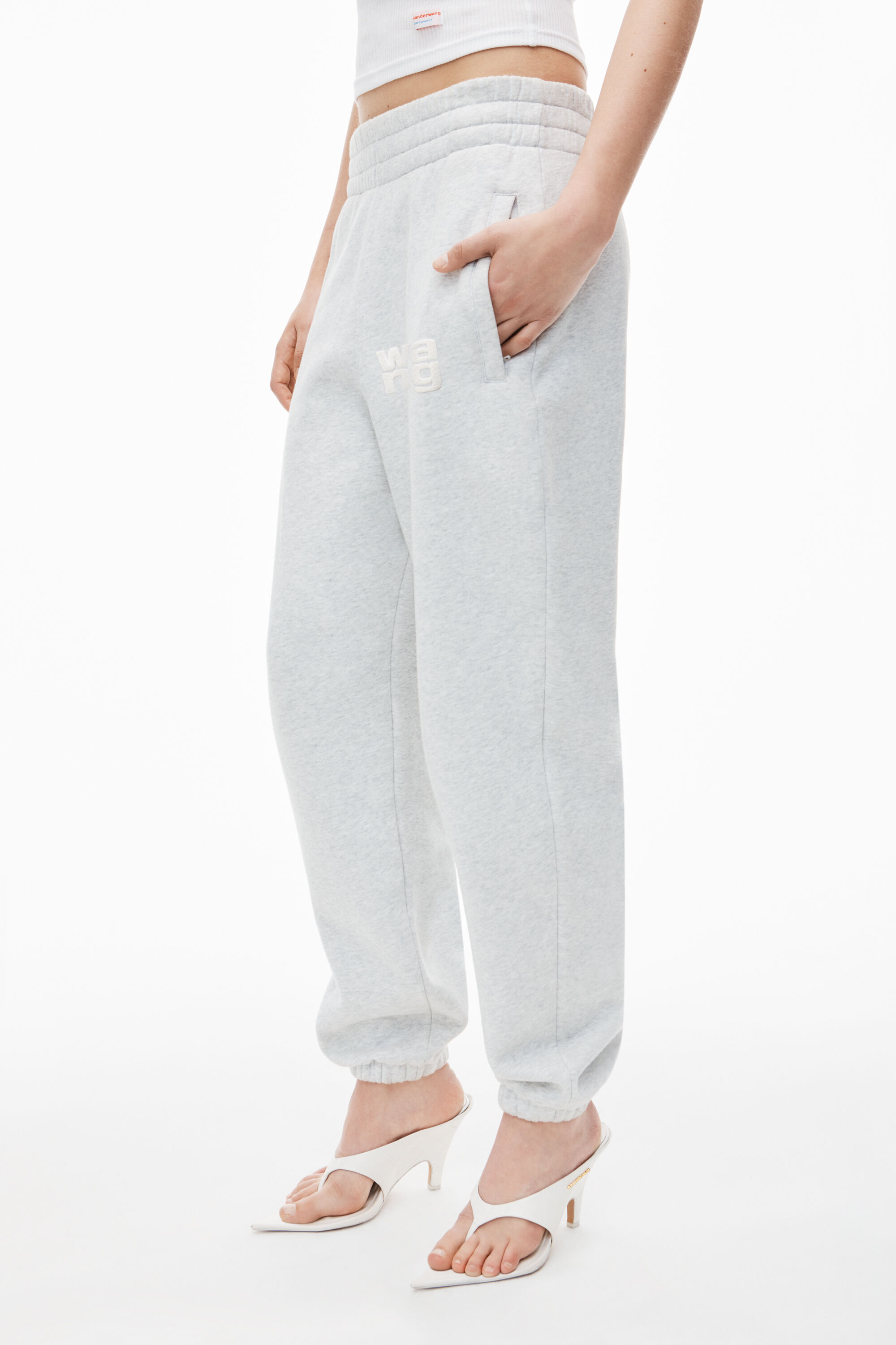 PUFF LOGO SWEATPANT IN STRUCTURED TERRY in LIGHT HEATHER GREY 