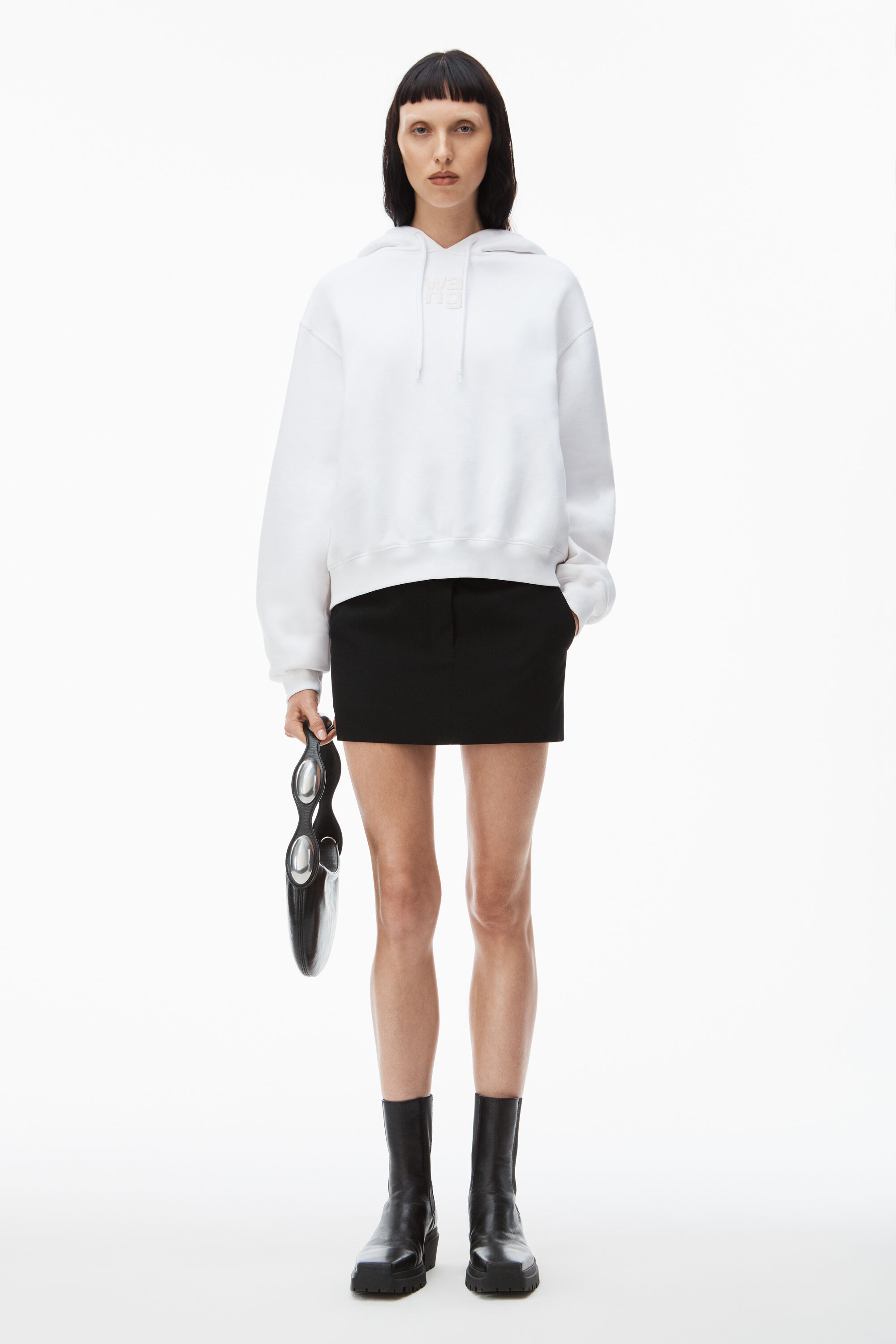 alexanderwang PUFF LOGO HOODIE IN STRUCTURED TERRY WHITE 