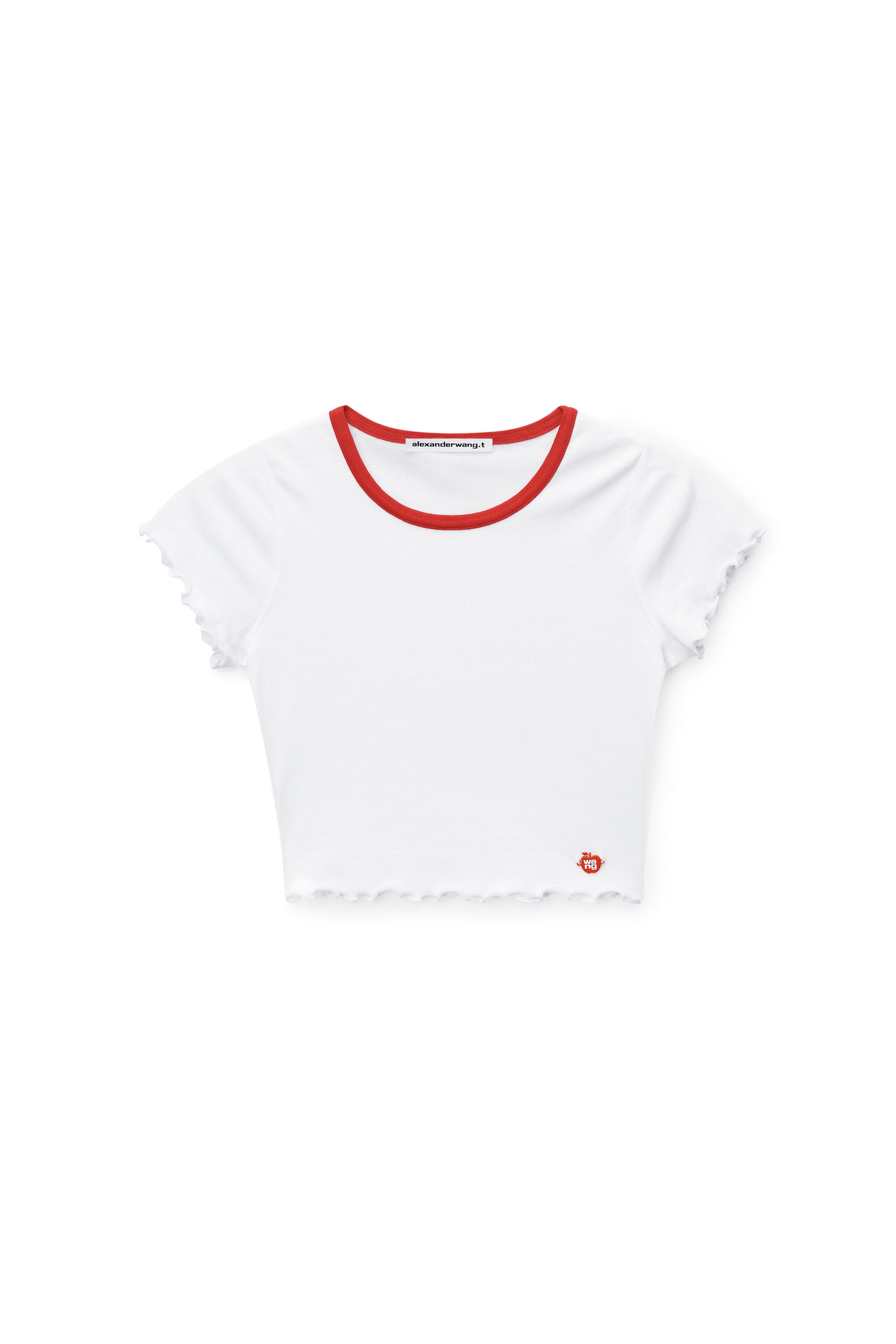 alexanderwang lettuce hem baby tee in micro rib jersey WHITE