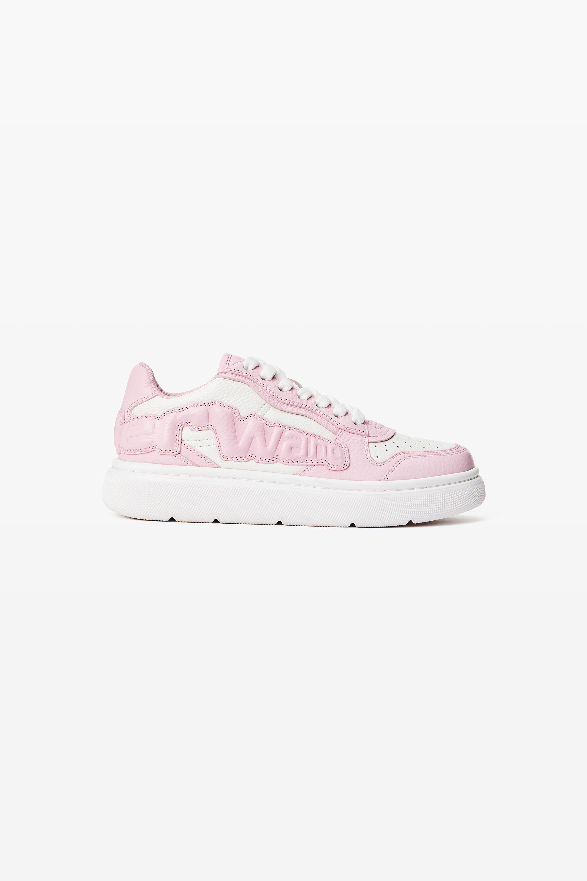 Puff Pebble Leather Sneaker with Logo in WHITE/PINK | upper: 100 