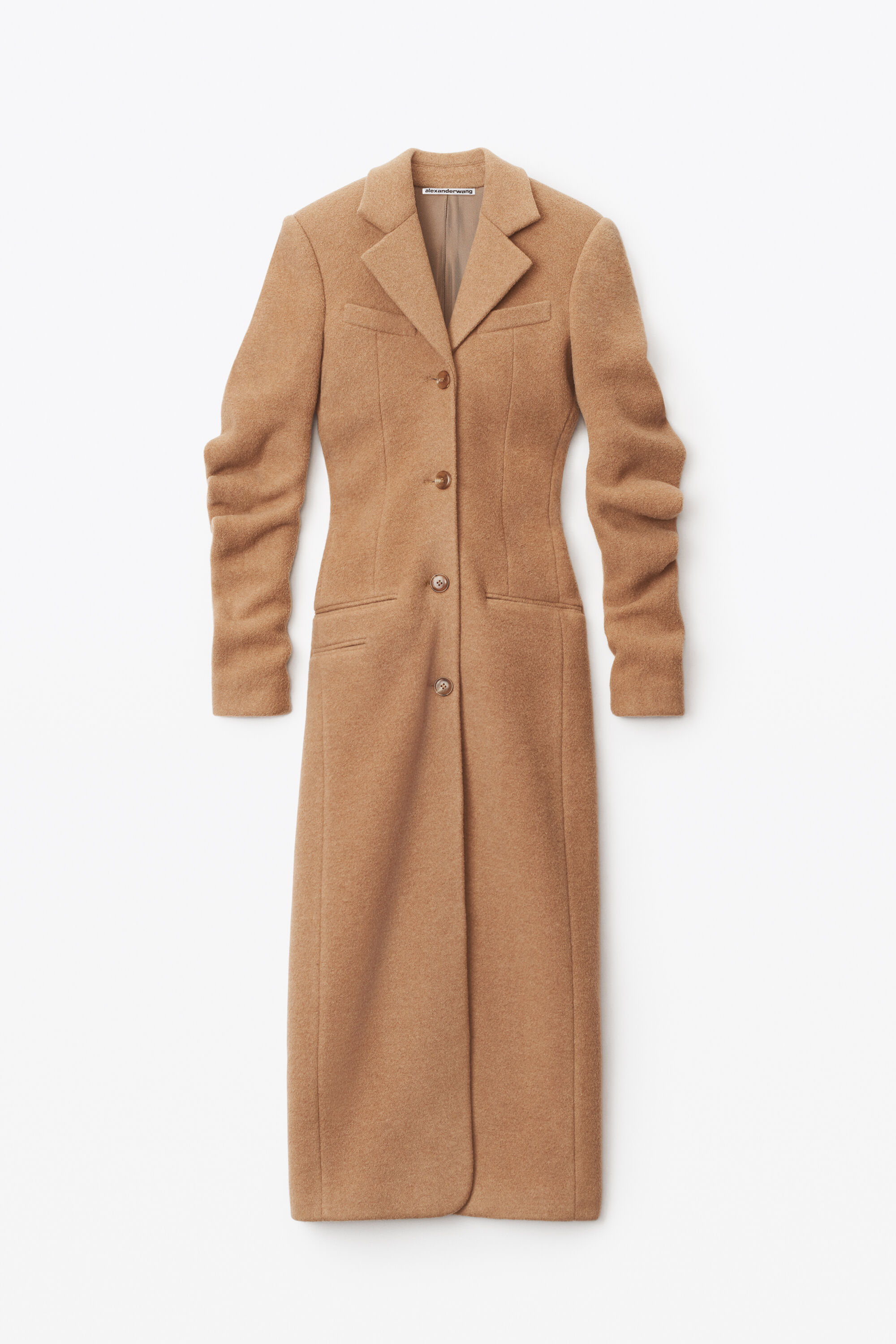 alexanderwang FITTED LONG COAT IN STRETCH WOOL CAMEL